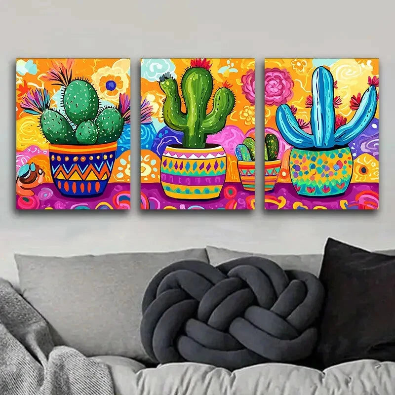3-Piece Cactus in Colorful Flower Pots Metal Wall Art - Ready to Hang Home Decor for Living Room, Bedroom, Office & Gifts