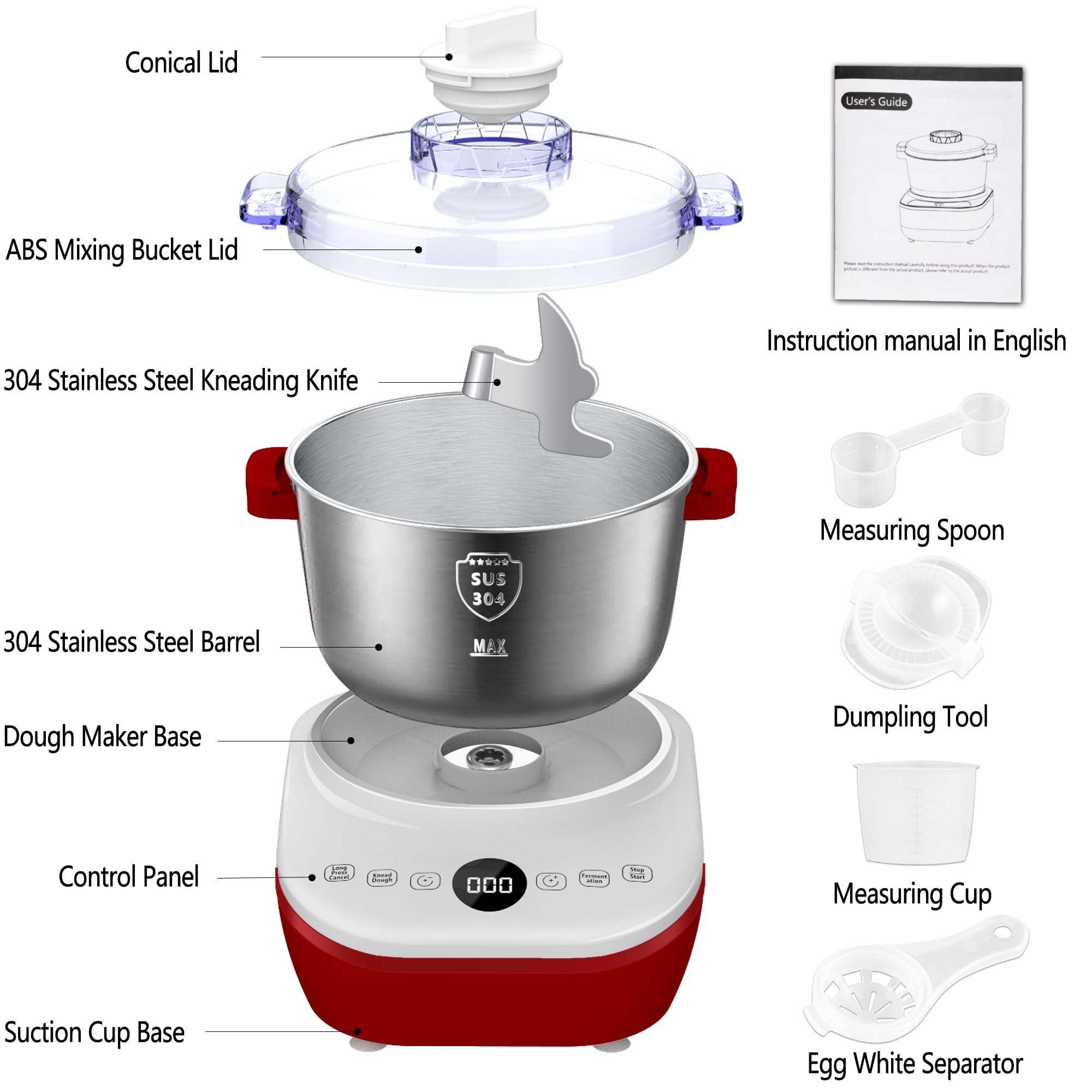 Commercial Electric Dough Mixer with Ferment Function - 7L (7.3QT) Stainless Steel Dough Maker with Microcomputer Timer - Perfect for Pizza, Bread, Baking & Christmas Gifts - Ideal for Home Bakeries, Restaurants & Holiday Cooking