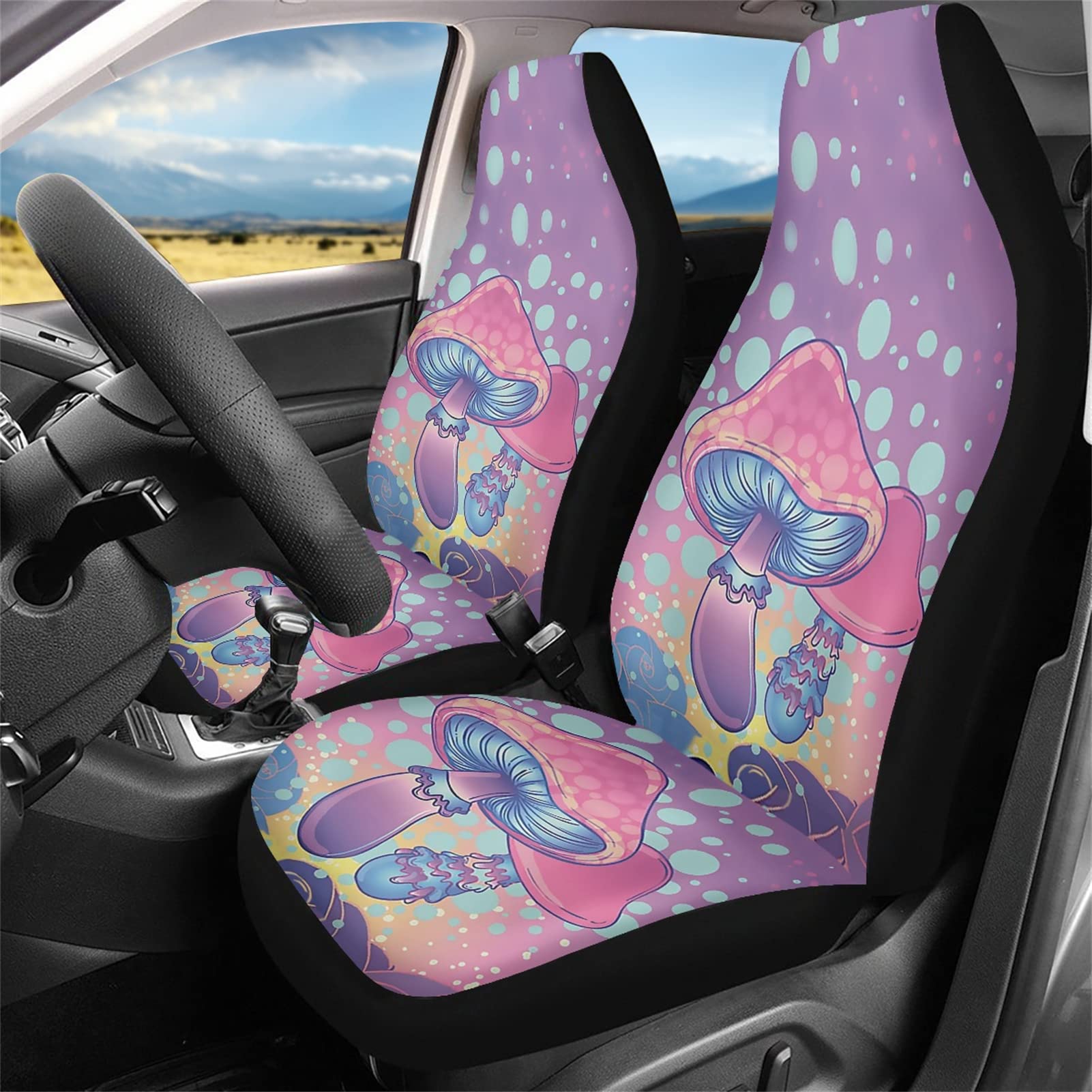 Premium Universal Mushroom Car Seat Covers - Stretchy SUV & Truck Bucket Seat Protectors (2-Pack) | Waterproof & Anti-Slip Auto Accessories for Comfort & Style | Perfect for Road Trips, Commuting & Pet Protection