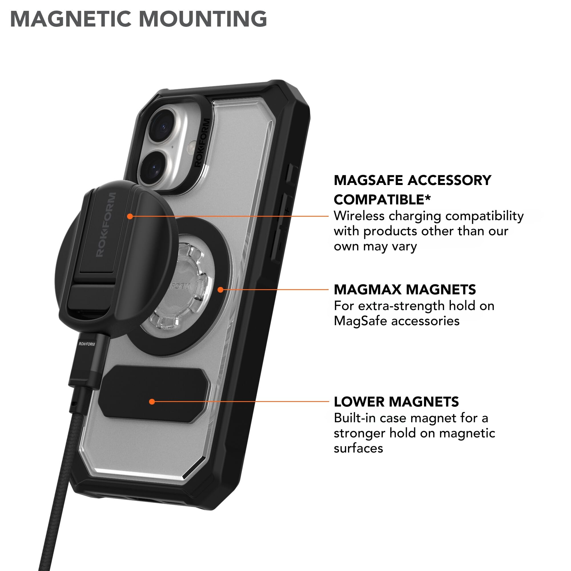 Rokform Crystal Series Magnetic Clear iPhone 16 Plus Case with RokLock Twist Lock Technology | Drop Tested Protective Cover | Perfect for Outdoor Adventures, Work & Daily Use
