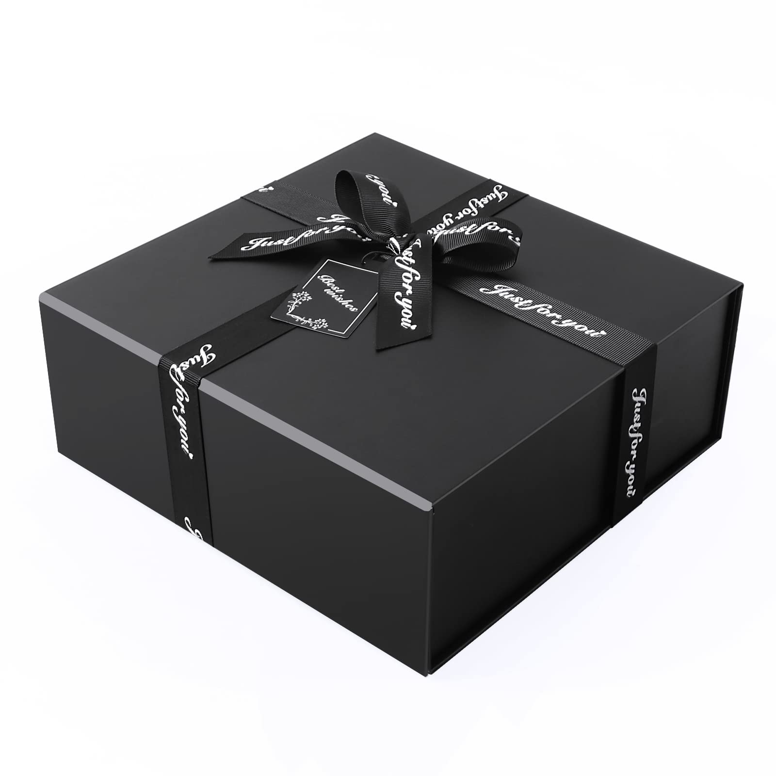 Elegant Black Gift Box with Bow - 9.05×8.85×3.54 Inches Decorative Present Box for Bridesmaid Proposals, Weddings, Halloween, Thanksgiving, Christmas & Children's Day - Perfect for Jewelry, Cosmetics & Special Occasion Gifts