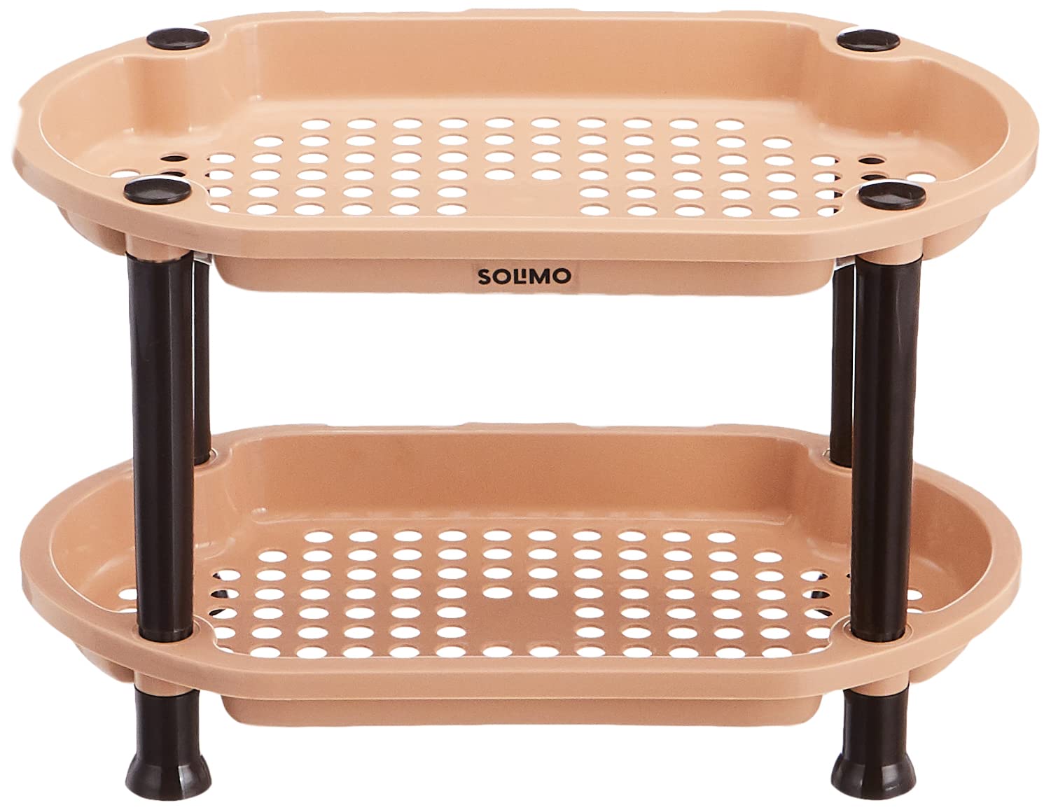Solimo 2-Tier Plastic Storage Shelf Organizer for Kitchen, Bathroom, Living Room, Balcony - Space-Saving Beige & Brown Oval Rack | Perfect for Spice Jars, Books, Toys, Puja Items & Home Decor Organization
