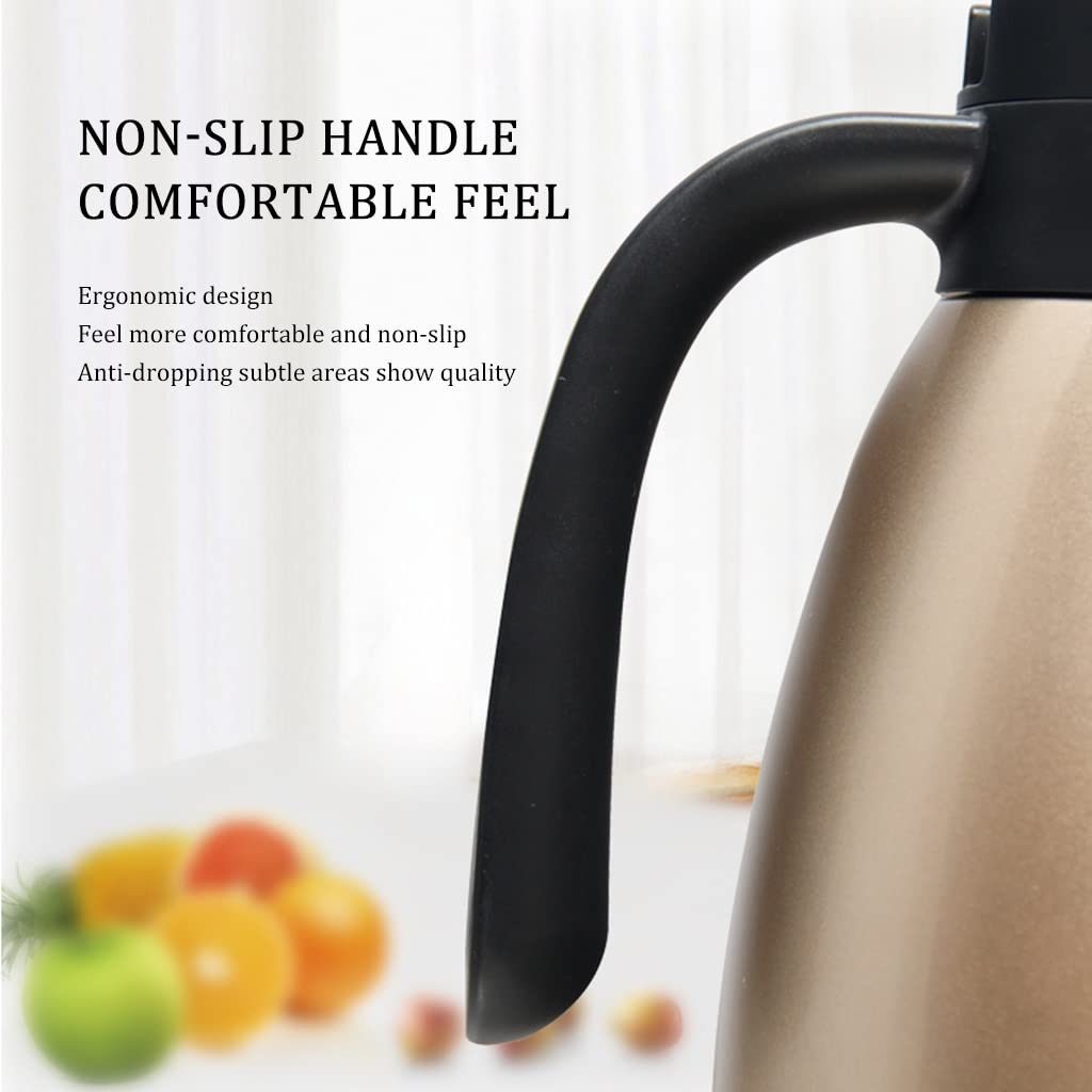 Premium 304 Stainless Steel Double-Walled Vacuum Insulated Coffee Carafe - 2L Thermal Flask with Straight Plug Lid & Ergonomic Handle - Keeps Tea, Coffee & Water Hot/Cold for Hours - Perfect for Office, Home, Camping & Outdoor Use (Silver)