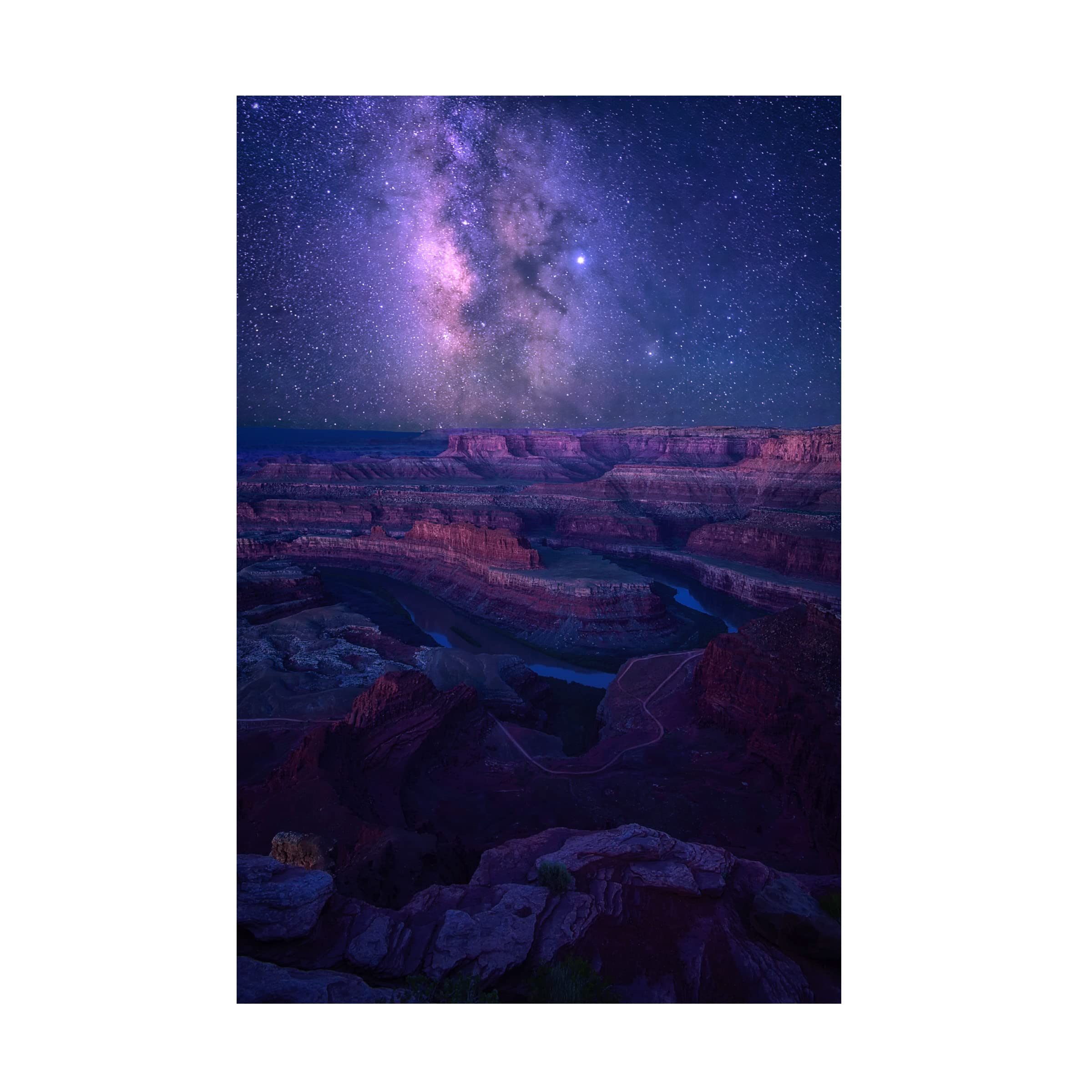 Milky Way Over Dead Horse Point Canvas Wall Art Print by Mei Xu - Stunning Night Sky Landscape Painting for Living Room, Bedroom & Office Decor