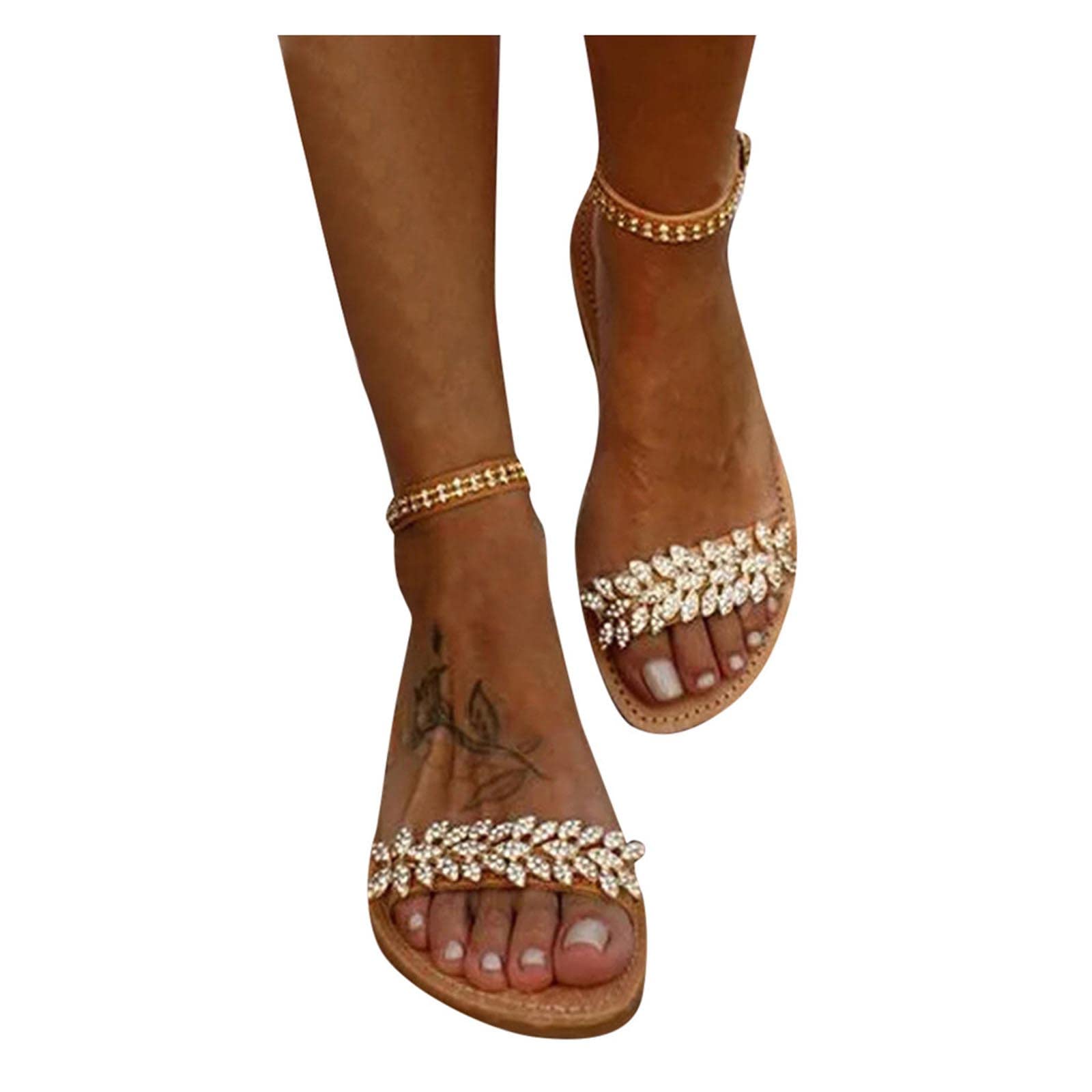 Drindf Women's White Boho Lace Flat Sandals - Comfortable Beach Wedding Shoes for Summer, Outdoor, and Casual Wear