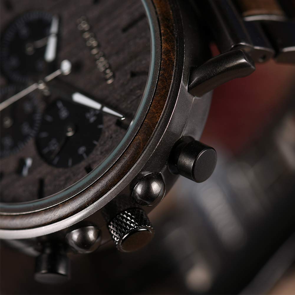 BOBO BIRD Men's Wooden Watches - Wood & Stainless Steel Chronograph Military Quartz Watch for Casual Wear - Perfect for Outdoor Adventures, Business Meetings and Everyday Fashion