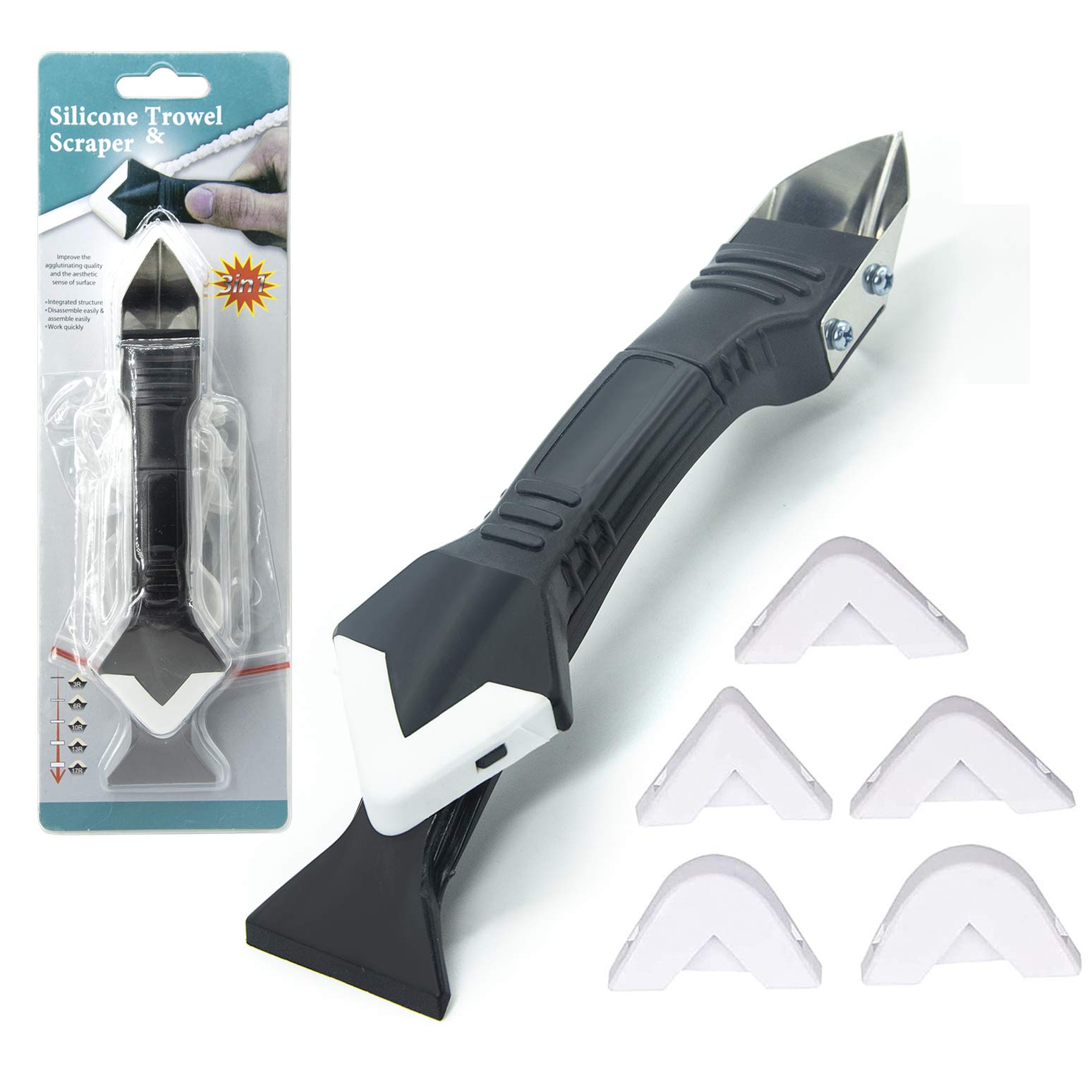 3-in-1 Silicone Caulk Tool - Caulk Remover, Angle Scraper & Sealant Finisher for Glass Glue, Grout & Adhesive Residue | Perfect for Bathroom, Kitchen & Window Seam Repair DIY Projects