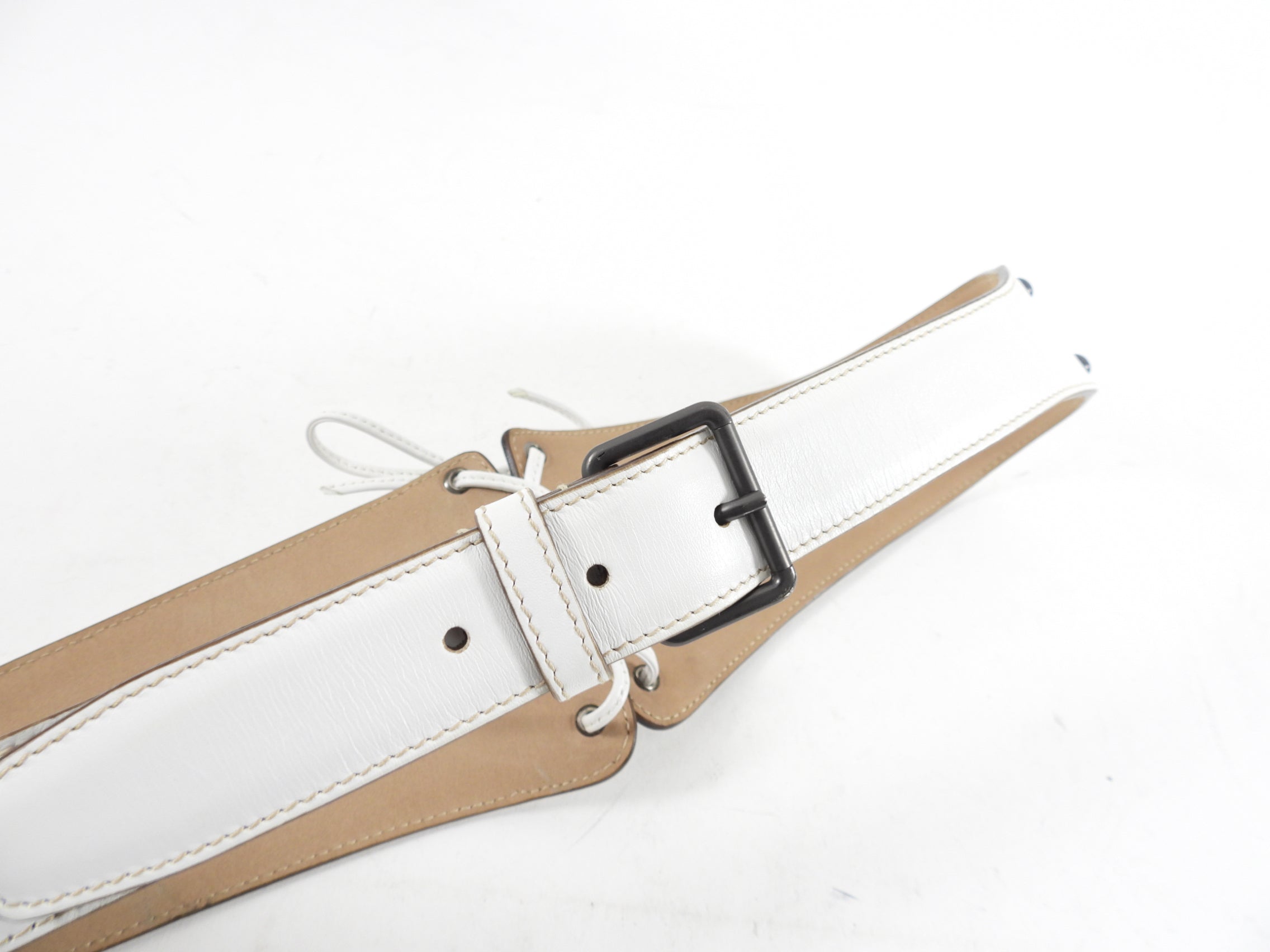 Alaia White Lace Up Leather Belt for Women - Size 30 32 - Perfect for Dresses, Jeans & Office Wear