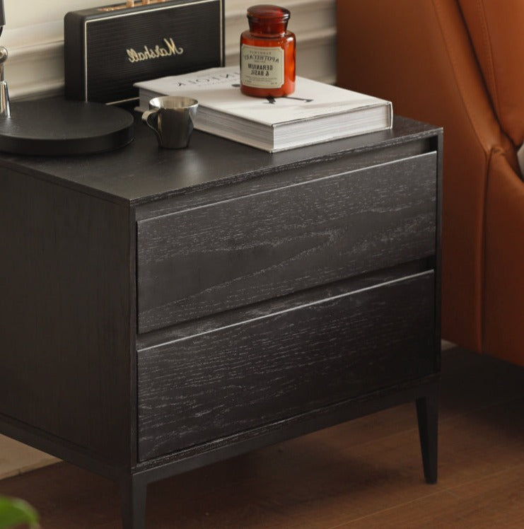 Solid Oak Wood Nightstand in Smoke Finish - Modern Bedside Table for Bedroom, Living Room, or Office