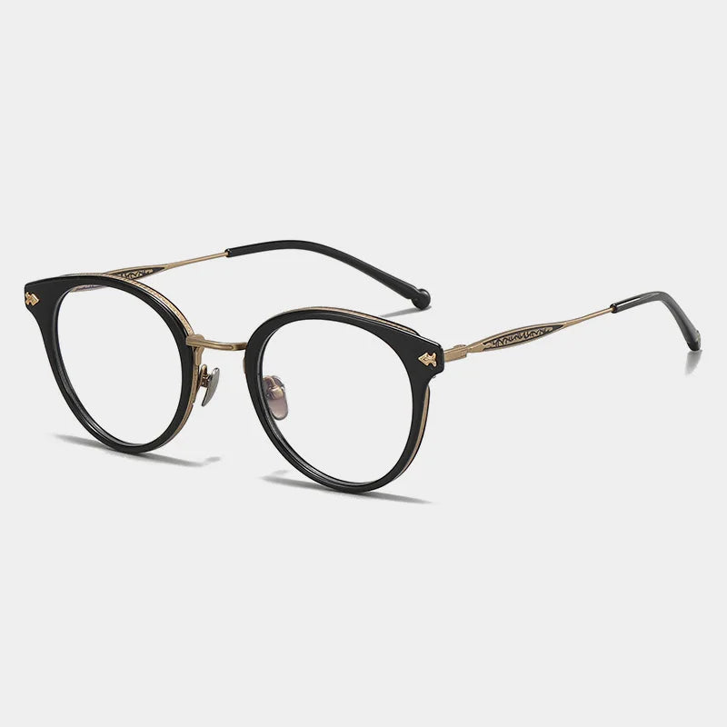 Stylish Unisex Black Titanium Acetate Round Eyeglasses Frame - Lightweight & Durable Full Rim Glasses for Men & Women - Perfect for Reading, Work, and Everyday Fashion