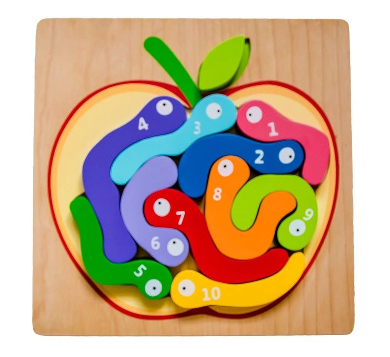Educational Wooden Number 123 Worm Puzzle - Montessori Counting Toy for Toddlers - Perfect for Early Learning & Playtime Activities