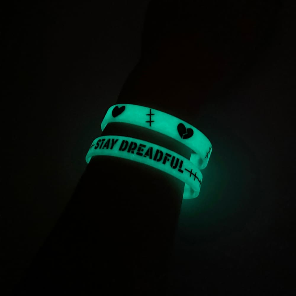 Plushie Dreadfuls Stay Dreadful Glow in the Dark Bracelet Set - Spooky Halloween Accessories for Costume Parties & Nighttime Events