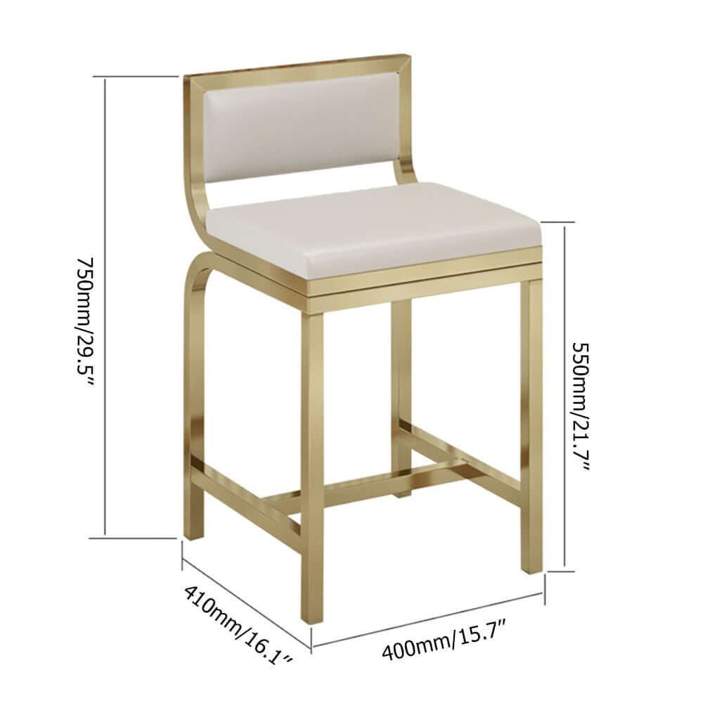 Modern White PU Leather Counter Height Bar Stools Set of 2 with Back Support - Perfect for Kitchen Islands, Breakfast Bars & Home Decor