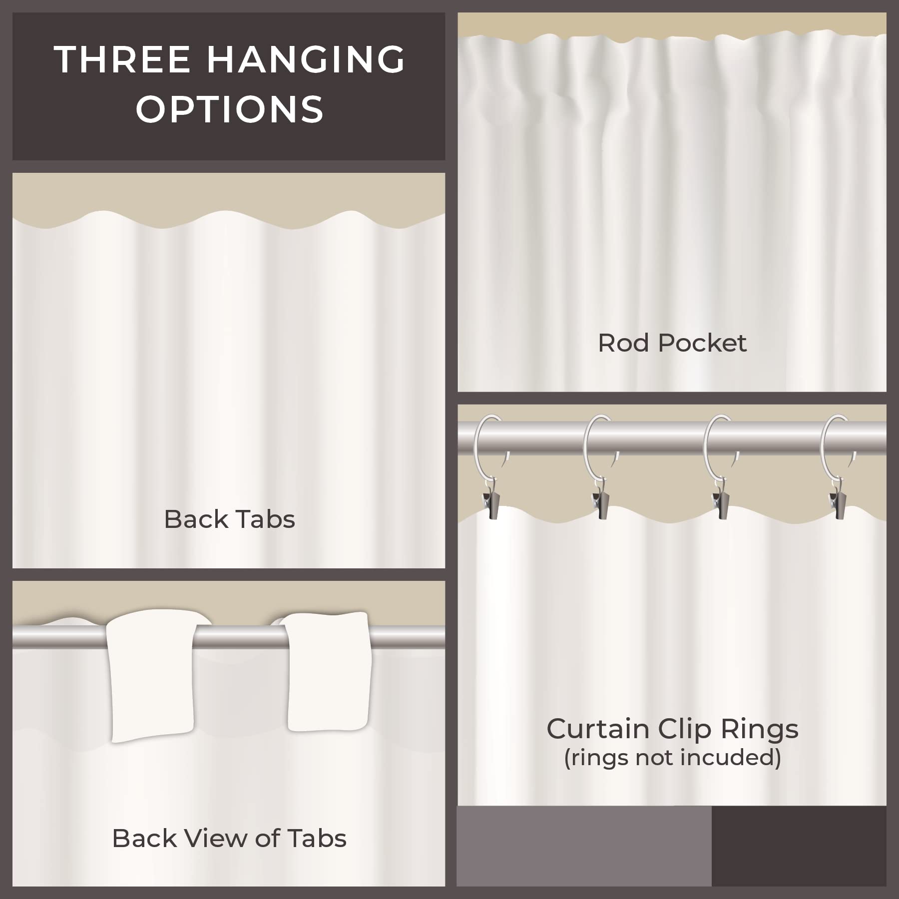 Timeless Ticking Ruffled Panel Curtains Set of 2 - 63 Inch Long Soft White & Gray Striped Farmhouse Drapes for Living Room, Bedroom & Dining Room