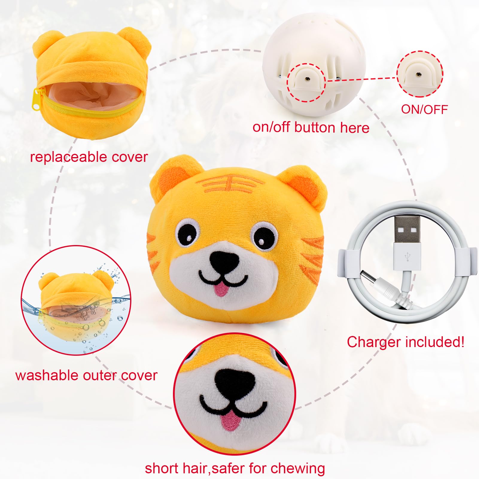 Interactive Dog Toys for Small Medium Large Dogs - Squeaky Moving Ball with Chewable Plush Cover & Music, Active Pet Toy for Chasing & Play (Tiger Pattern) - Perfect for Indoor/Outdoor Playtime & Training