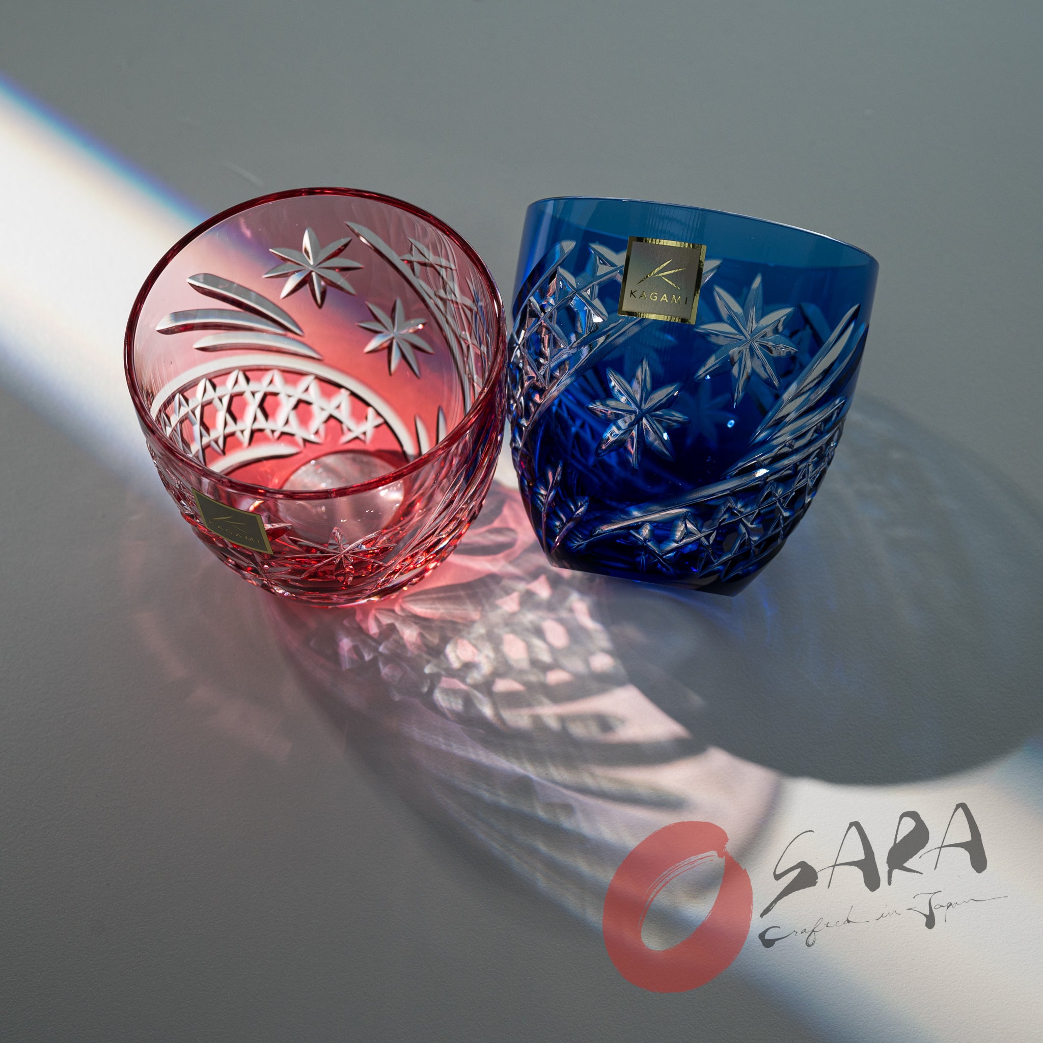 KAGAMI Edo Kiriko Crystal Sake Glasses Set of 2 - 140ml Handcrafted Japanese Cut Glass Cups with Starry Sky Design - Perfect for Sake Tasting, Japanese Dining & Luxury Gift Giving
