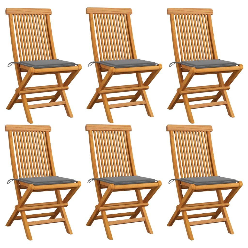 Premium Teak Wood Outdoor Dining Chairs Set of 6 - Patio Chairs with Gray Cushions & Armrests for Garden, Poolside, Backyard, and Restaurant Use