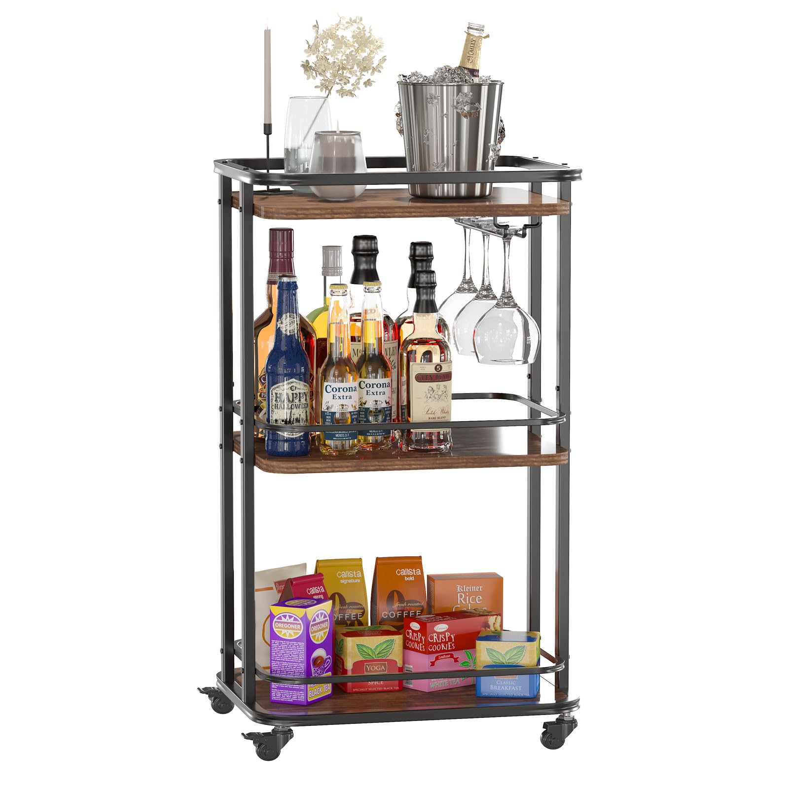 IBUYKE 3-Tier Rolling Bar Cart with Wheels - 11.79
