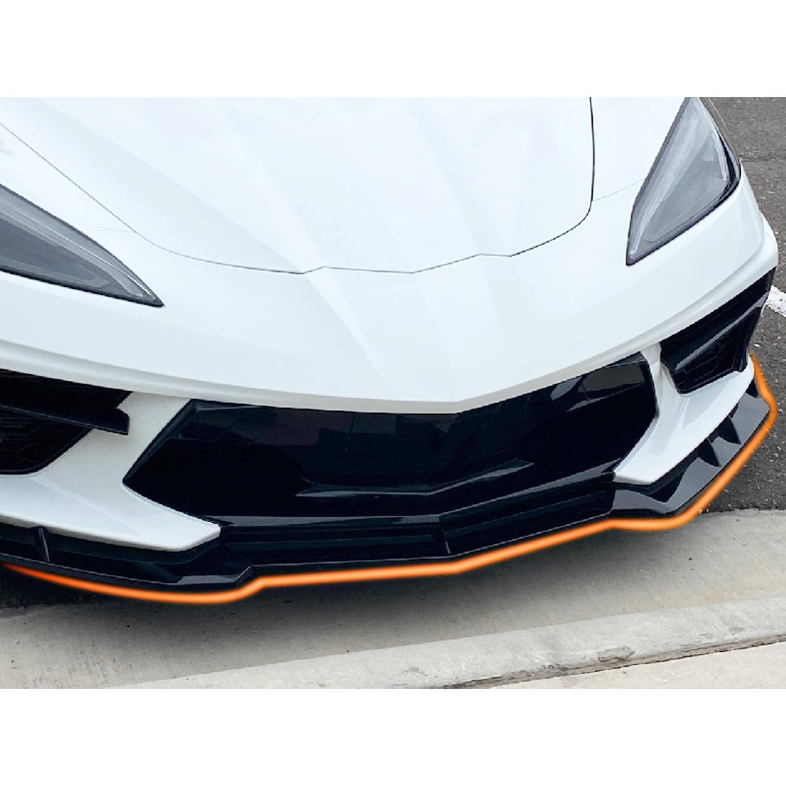 Glossy Carbon Fiber Front Bumper Lip Splitter Spoiler for 2020-2025 Chevy Corvette C8 - Enhance Aerodynamics & Style for Street Racing & Car Shows