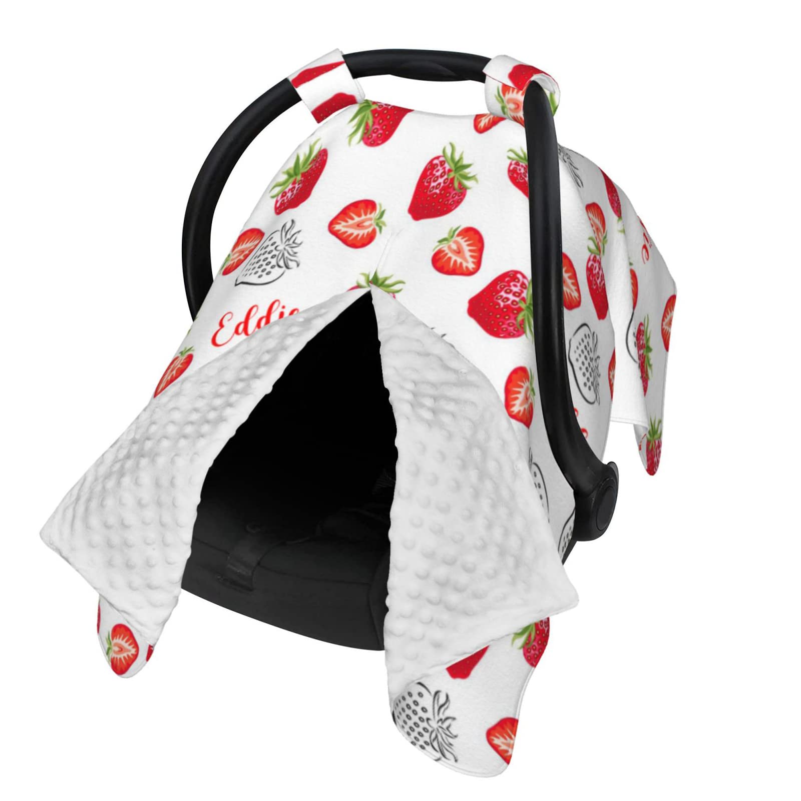 Personalized Strawberries Red Glitz Sparkle Baby Car Seat Canopy - Custom Name Embroidered Minky Nursing Stroller Cover & Multi-Use Blanket for Girls (27.5