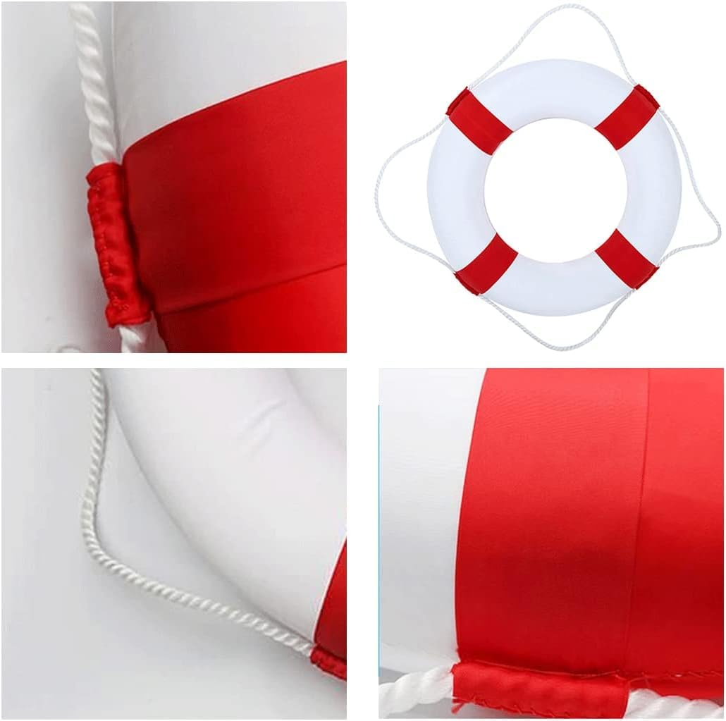 Life Ring Pool Safety Ring - 52cm/20.5inch Swim Foam Buoy with Rope, Red Emergency Flotation Device for Swimming Pools, Lakes, and Beaches