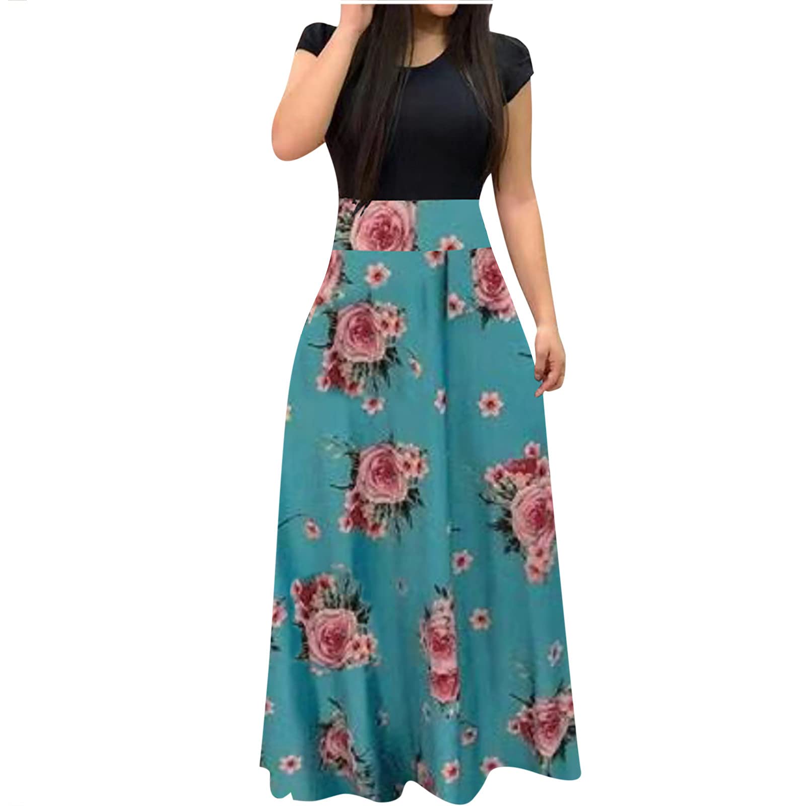 SHOPESSA Women's Floral Summer Dresses - Hawaiian Beach Sundress with Pockets, Casual Boho Maxi Dress for Vacation, Pool Party & Tropical Getaways