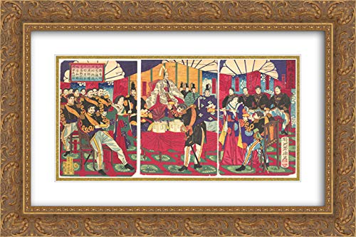 Toyohara Chikanobu Emperor's Gift Cup 24x16 Gold Ornate Framed Museum Art Print - Vintage Japanese Ukiyo-e Wall Decor for Living Room, Office & Gifts