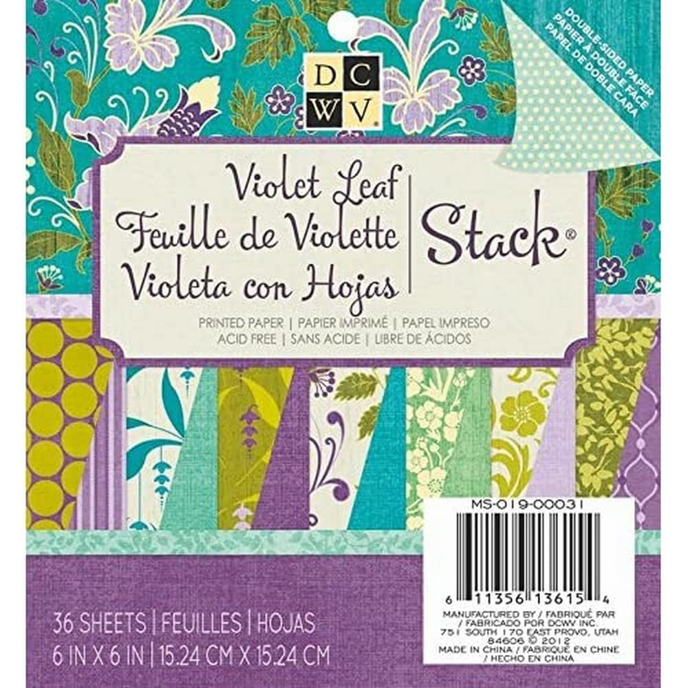 DCWV 6x6 Inch Violet Leaf Double Sided Stack for Scrapbooking & Card Making
