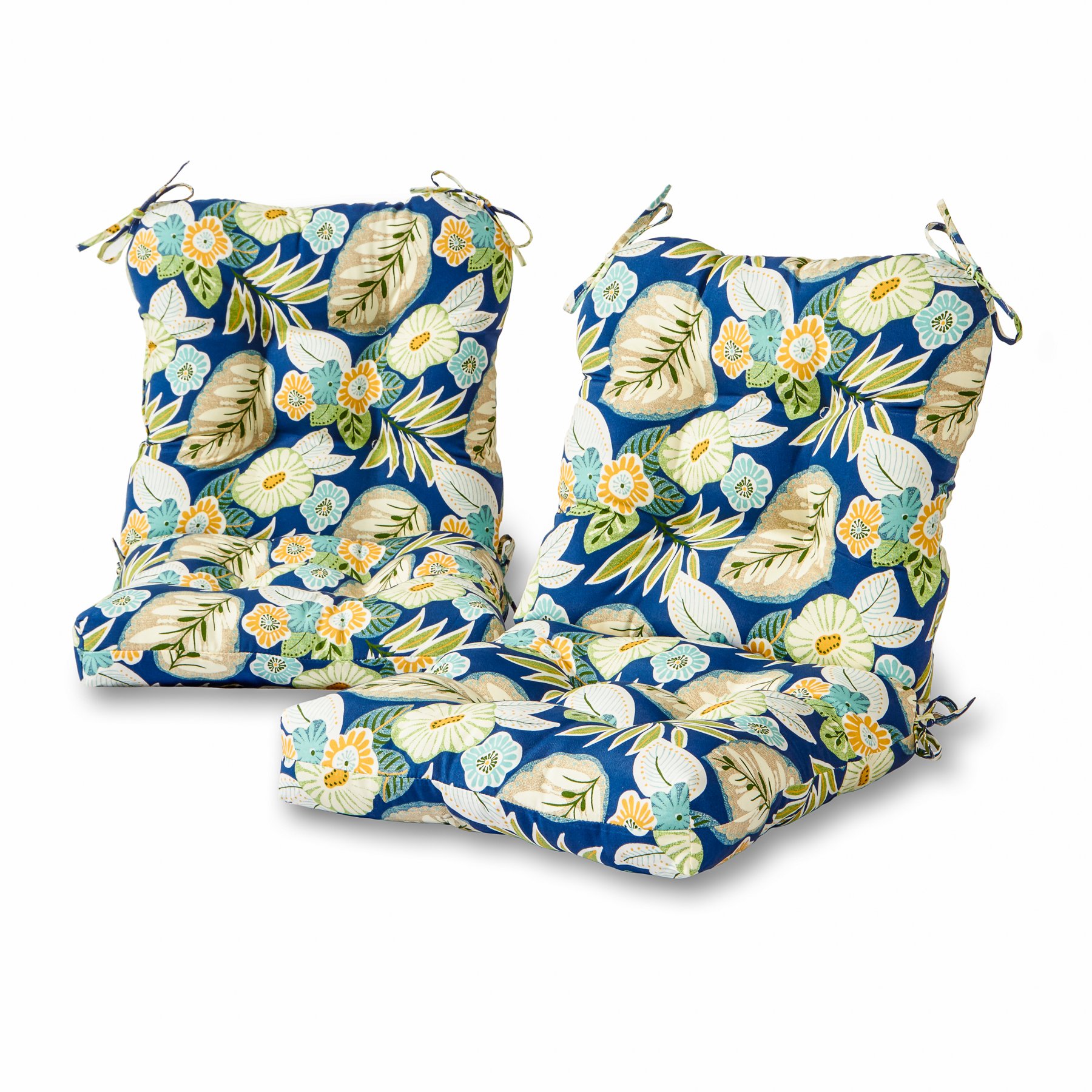 Greendale Home Fashions Outdoor Chair Cushions Set of 2 - Water-Resistant Magnolia Floral Patio Seat & Back Cushions for Garden, Deck, Poolside, and Porch Furniture