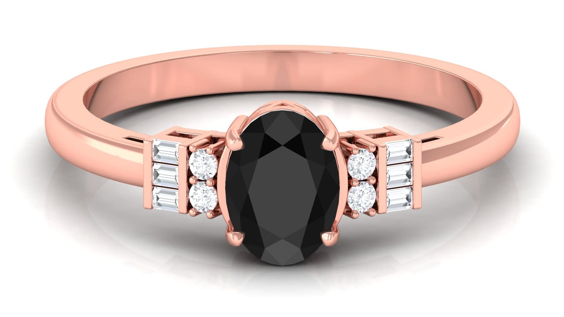 14K Solid Gold Oval Cut Black Spinel & Diamond Accent Ring for Women | Elegant Classic Jewelry for Weddings, Anniversaries & Special Occasions