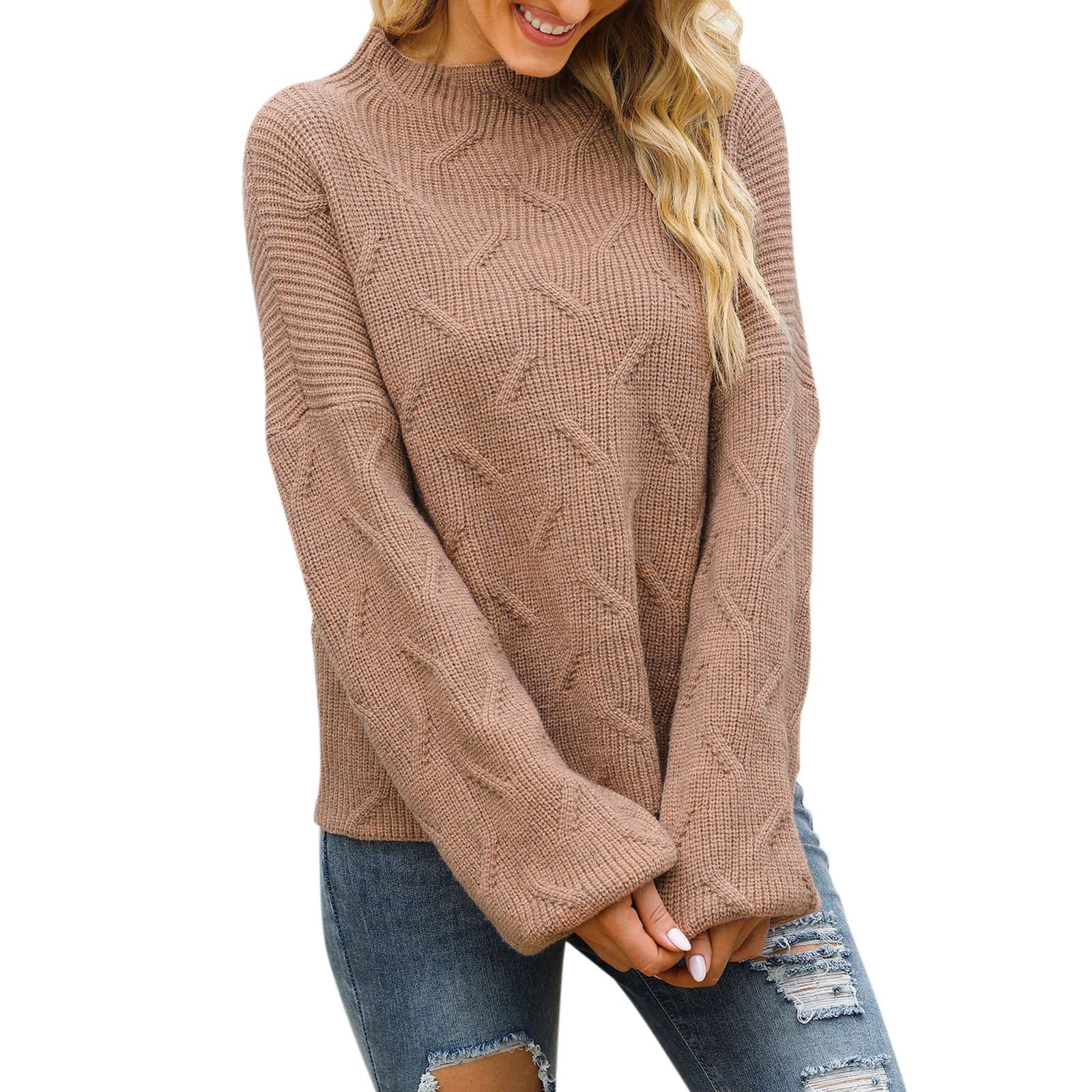Women's Long Sleeve Knit Pullover Sweater - Soft Casual Stand Collar Warm Sweatshirt Jumper Top | Perfect for Fall Winter Outfits, Office Wear & Cozy Home Loungewear
