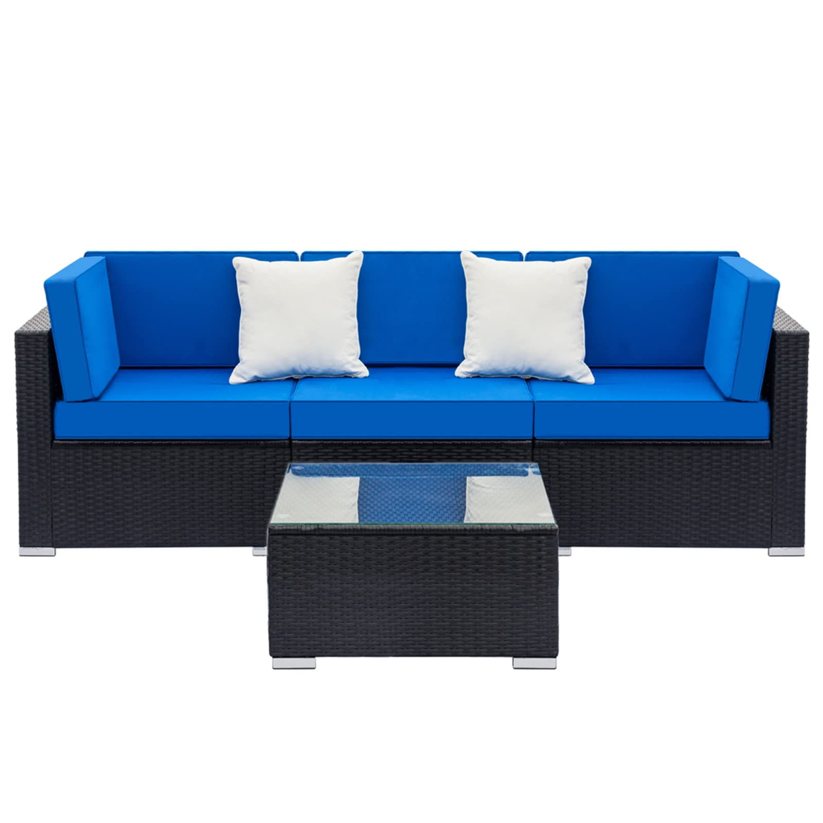 VERYKE 4-Piece Outdoor Patio Furniture Set - All-Weather Rattan Sectional Sofa with 3 Seats, Glass Coffee Table & 2 Throw Pillows - Wicker Garden Conversation Set for Backyard, Poolside, or Deck (Black) - Perfect for Relaxing, Entertaining & Outdoor Gatherings