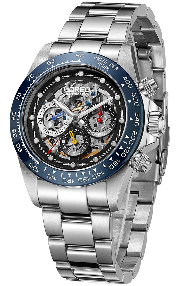 LOREO Men's Automatic Watch - Silver Stainless Steel, Sapphire Glass, Ceramic Bezel with Date - Military Diving Waterproof Watch for Outdoor Adventure & Business Casual Wear