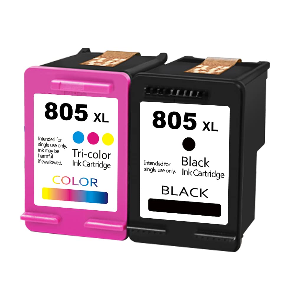 High-Quality Remanufactured HP 805/805XL Ink Cartridges - Compatible with HP Deskjet 1210, 1212, 2330-2336, 2720-2729 Printers - 1 Black & 1 Tri-Color Pack - Perfect for Home Office Printing & School Projects