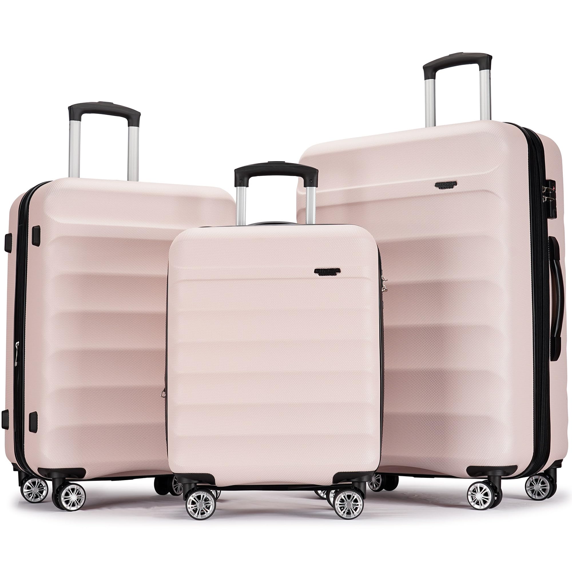 3-Piece Expandable ABS Hardshell Luggage Set with Spinner Wheels & TSA Lock - 20/24/28 Inch Carry-On Suitcases for Family Travel (White & Brown) - Perfect for Air Travel, Business Trips & Vacation Getaways