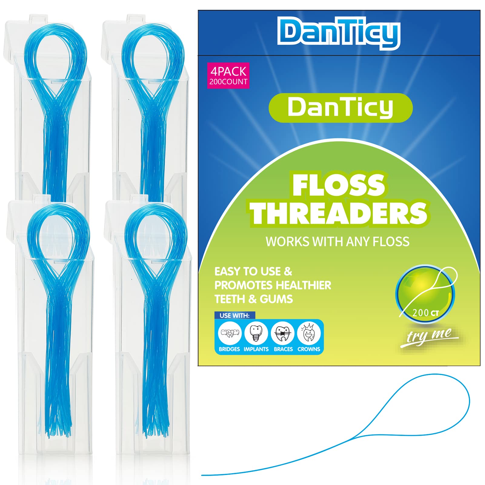 Dental Floss Threaders for Braces, Bridges & Implants - 200PCS (4 Pack) Deep Cleaning Oral Hygiene Tools - Perfect for Braces Wearers & Dental Work Care