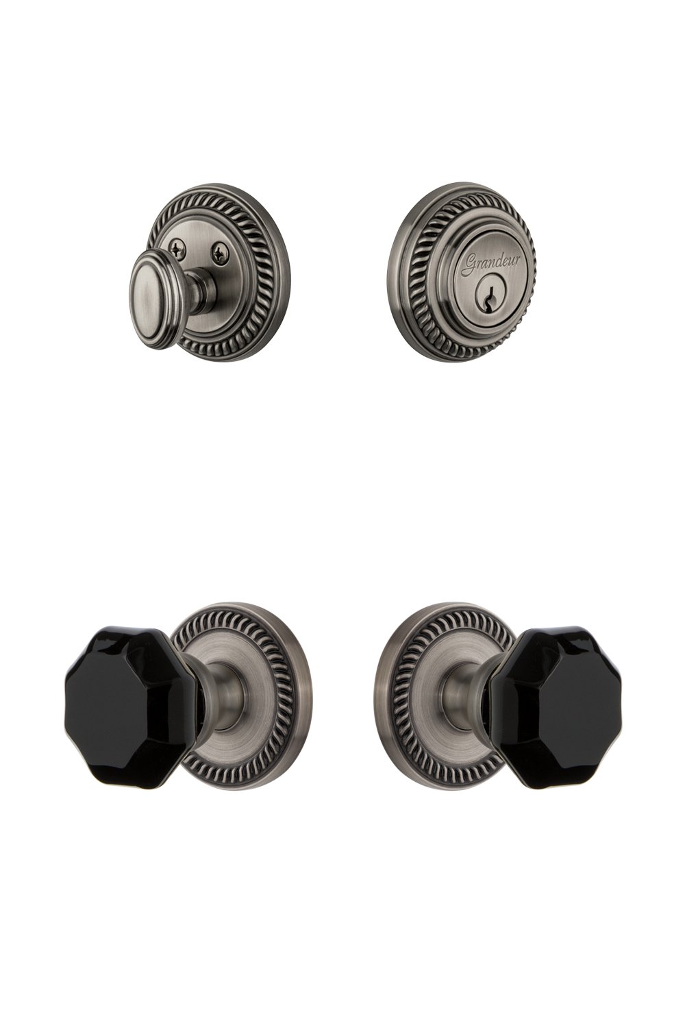 Grandeur Hardware 851309 Newport Rosette with Lyon Knob & Deadbolt Combo Pack, 2.375