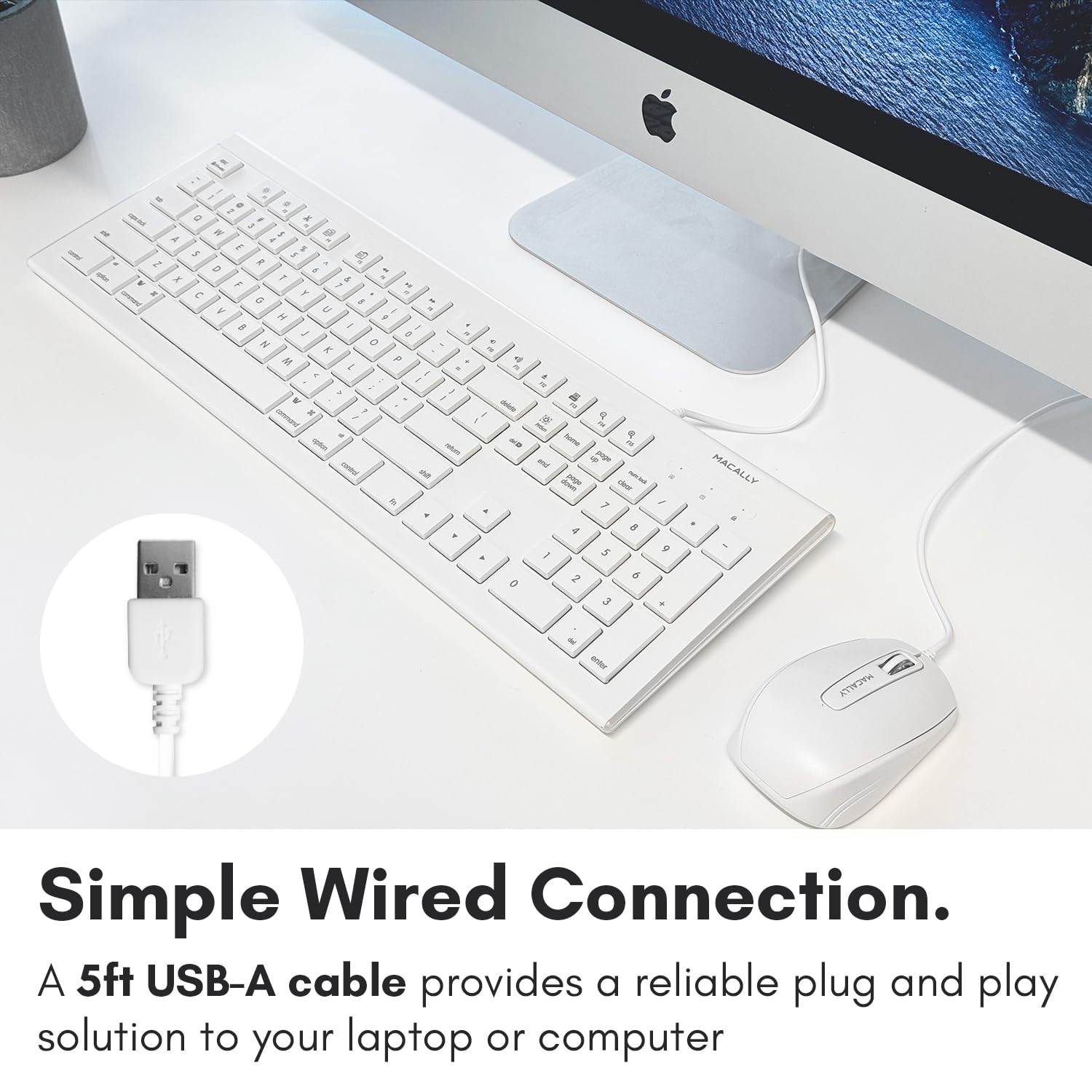 Macally USB Wired Keyboard for Mac/PC - 15 Shortcut Keys for MacBook & iMac - Home & Office Use