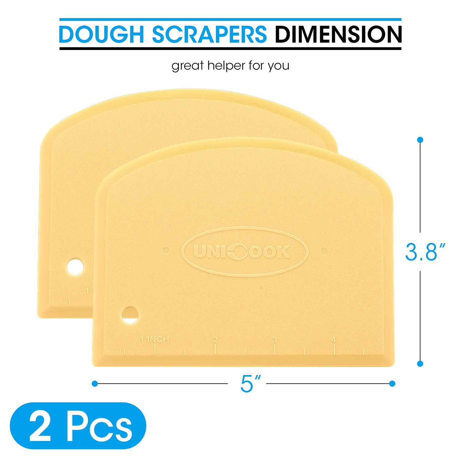Unicook Dough Scraper & Flexible Bowl Scraper Set - Pastry Cutter with Measuring Scale, Non-Slip Pizza Chopper - 2 Pack Multipurpose Baking Tools for Pizza, Dough, Cake - Easy to Clean - Perfect for Home Bakers & Professional Kitchens