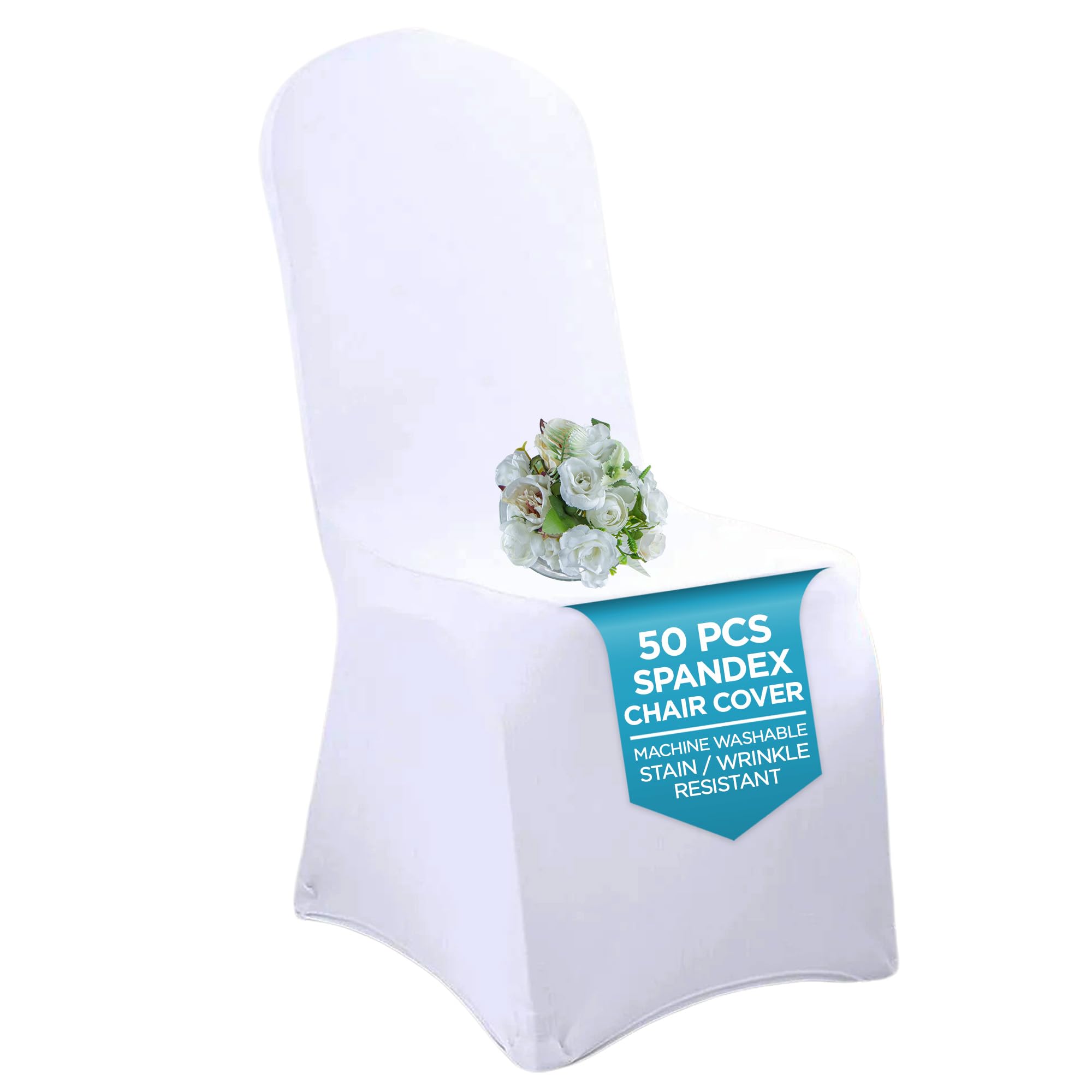 Premium Spandex Folding Chair Covers with Arched Front Design - 50 Pack White Durable Slipcovers for Wedding, Banquet, Party & Event Decor - Perfect for Receptions, Restaurants, and Special Celebrations - Washable Stretch Fabric for Easy Installation and Elegant Look