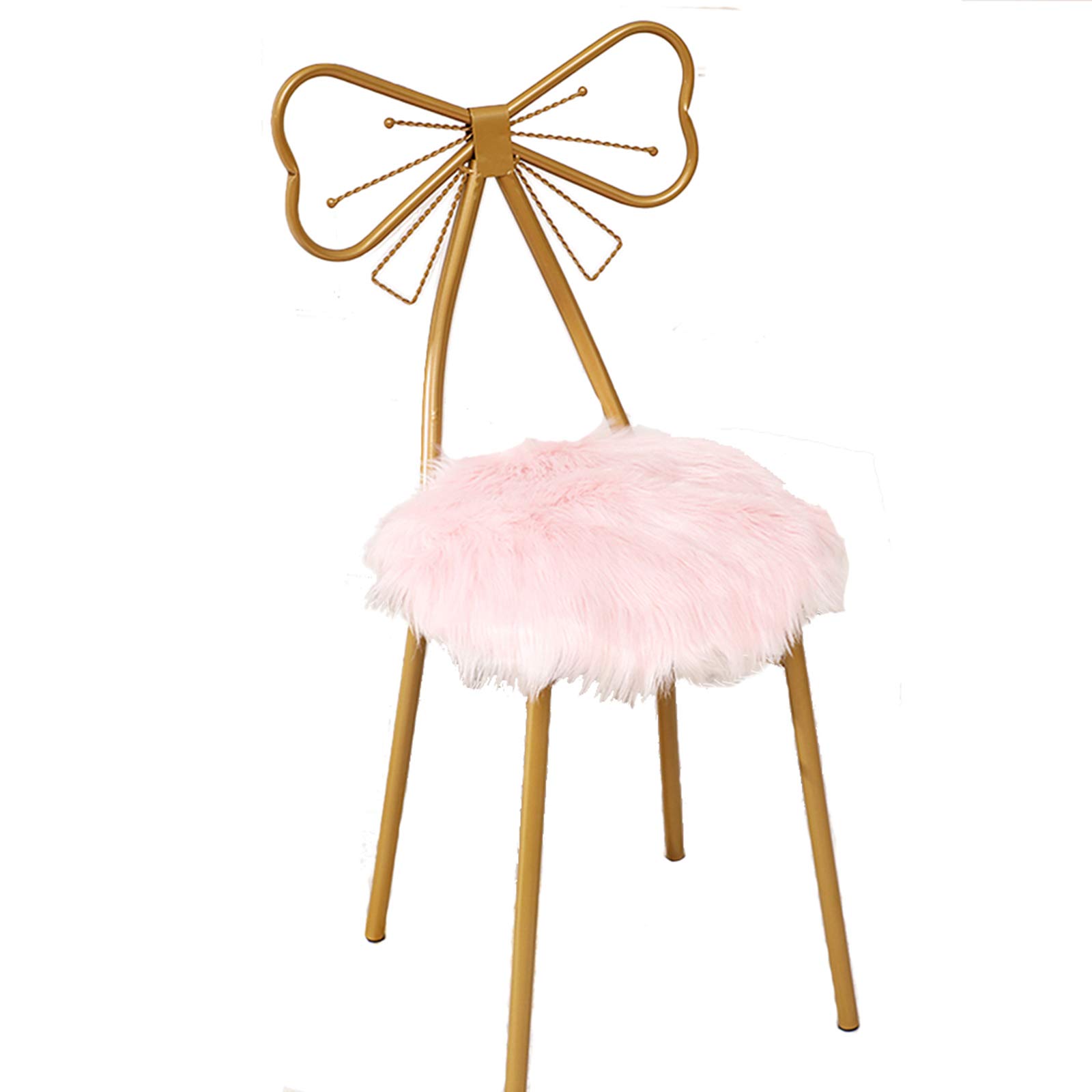 Golden Makeup Chair with Pink Cushion - Elegant Metal Dining Chair with Butterfly Bow Tie Backrest, Creative Dressing Table Stool for Girls Bedroom, Lounge & Decorative Furniture - Perfect for Vanity, Salon, and Home Decor