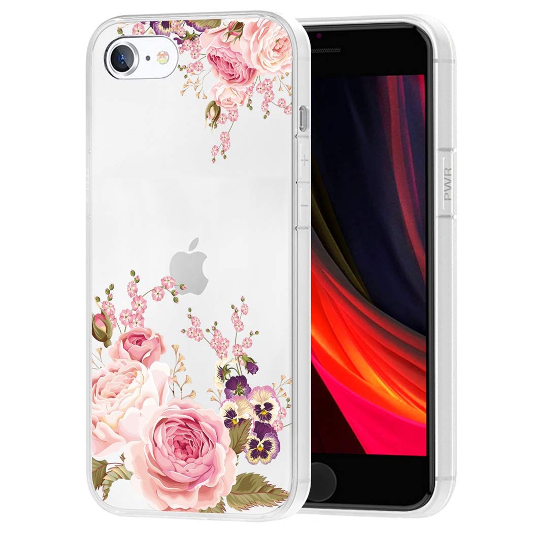 Rose Flower Clear Flexible TPU Bumper Case for iPhone SE 2020/iPhone 8/iPhone 7 - Soft Silicone Protective Cover with Cute Design | Perfect for Everyday Use, Work & Travel