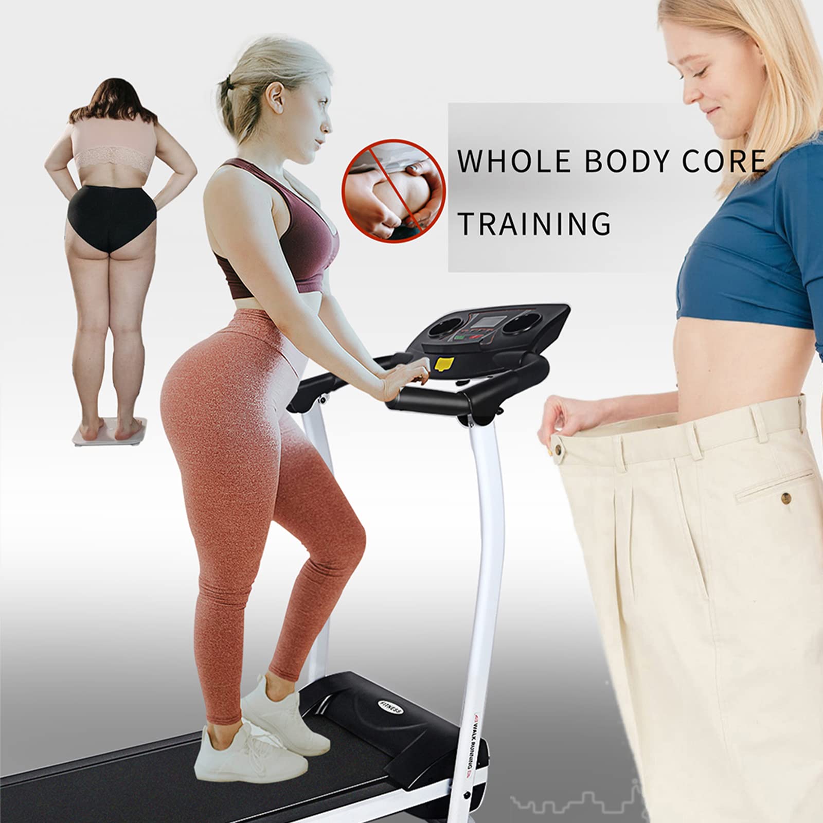 YSSOA High Performance Folding Treadmill - LCD Display Running Machine with Phone Holder | Compact Home Gym Equipment for Cardio Workout & Fitness Training | Perfect for Small Spaces, Apartments & Home Offices (White & Black)