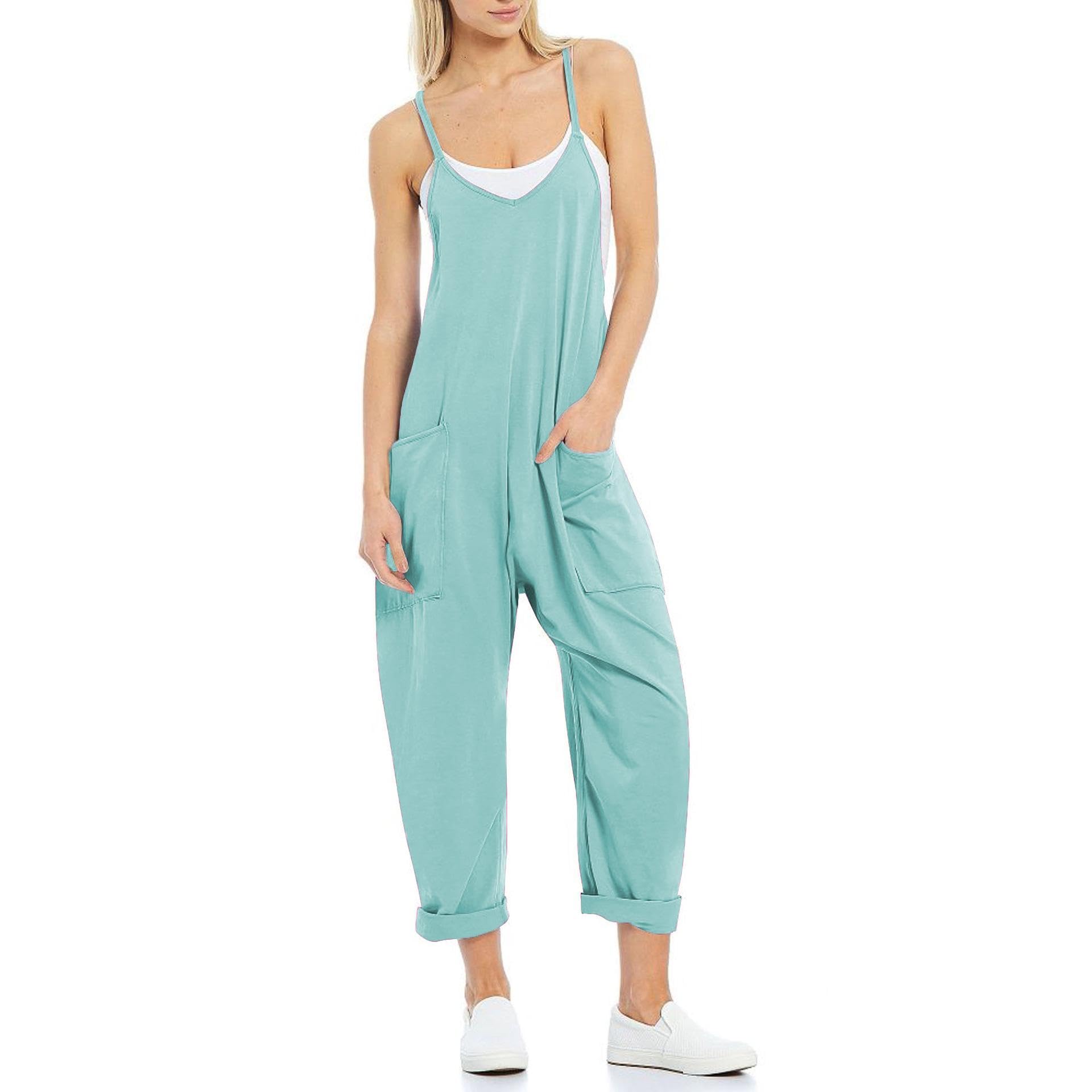 KYLASIEN Women's Casual Jumpsuit - 2024 Summer Sleeveless Romper with Spaghetti Straps, Loose Fit Overalls with Pockets | Perfect for Beach Outings, Summer Travel & Casual Wear