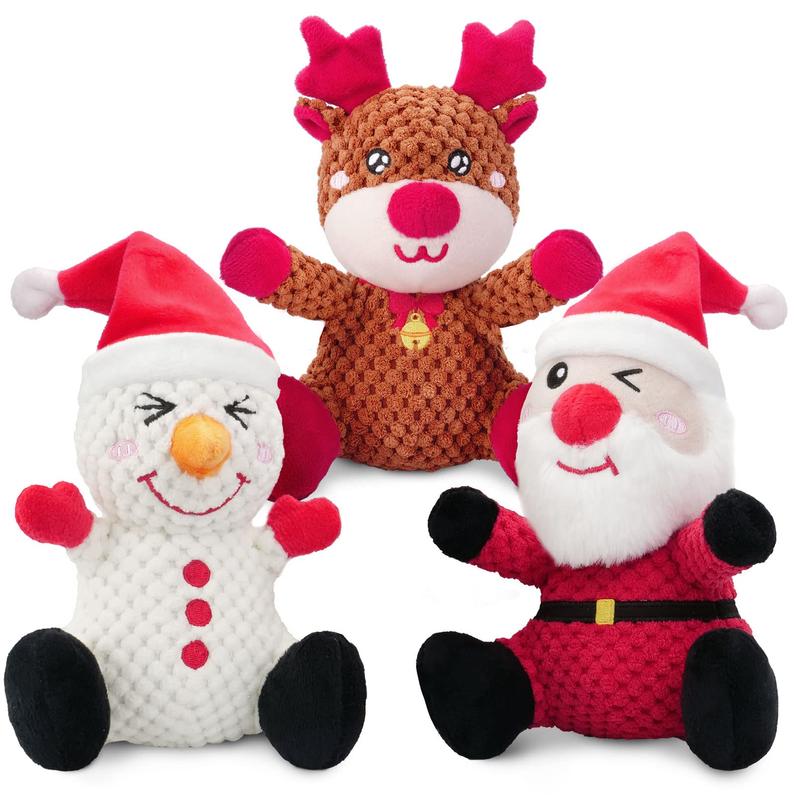 Epesiri 3 Pack Christmas Plush Dog Squeaky Toys for Large & Medium Breed Dogs - Durable Cotton Puppy Chew Toys for Aggressive Chewers - Perfect Holiday Gift for Pet Lovers (Great for Playtime, Training & Christmas Decor)