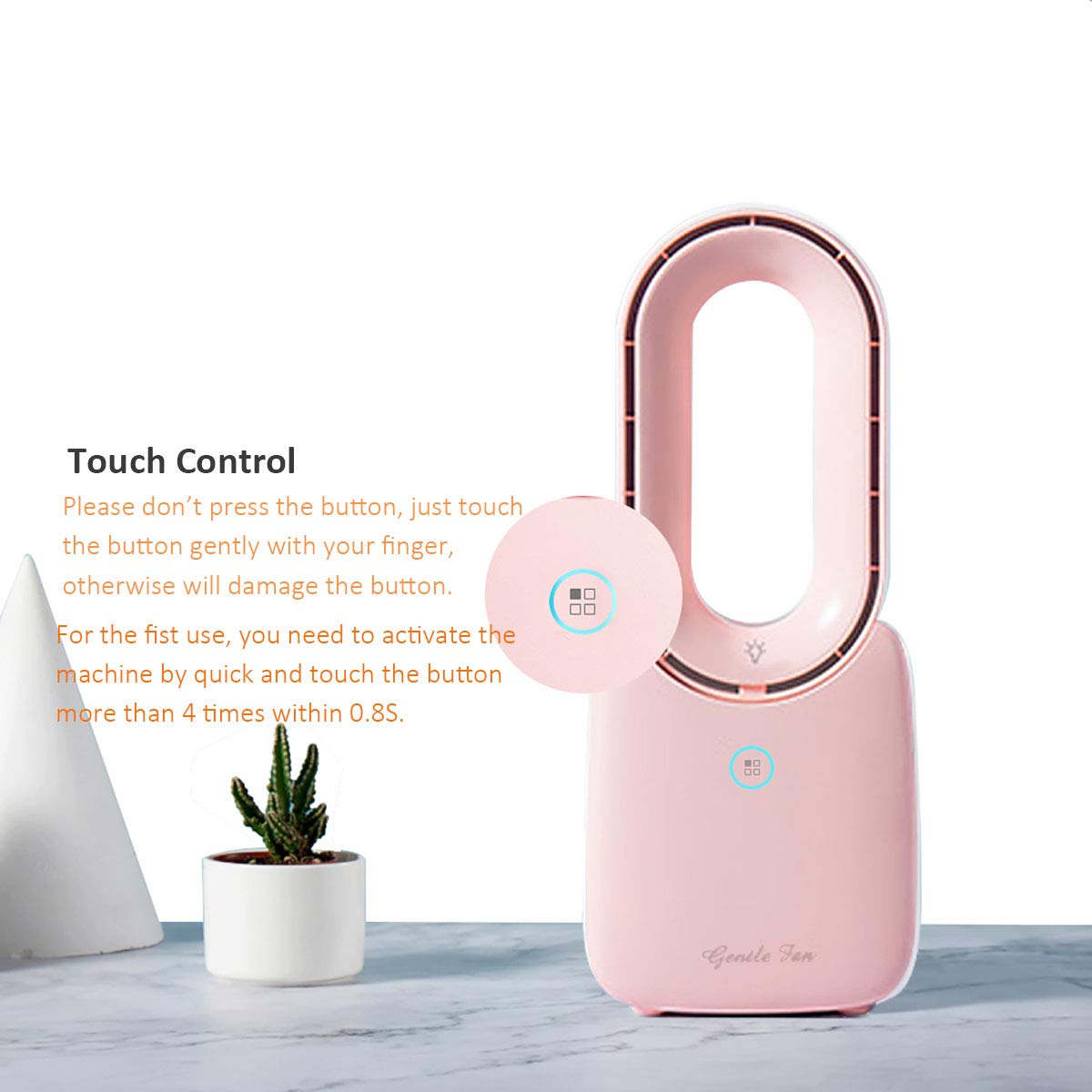 Elyss Desk Fan - Small USB Table Fan with 5 LED Lights & 4 Wind Speeds, Personal Bladeless Air Cooler for Office, Bedroom, Dorm Room & Home Use