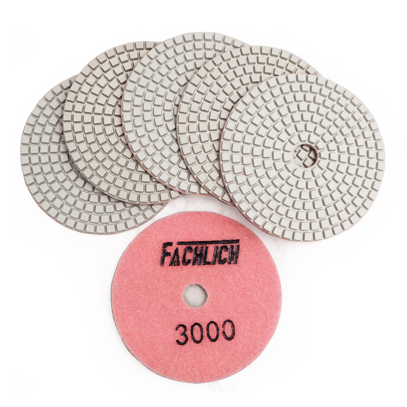 Wet Diamond Polishing Pads 100mm/4 Inch - 6-Piece 3000 Grit Set for Granite, Marble & Quartz Countertops - Professional Sanding & Polishing Discs for Grinders - Perfect for Kitchen Renovation & Stone Restoration