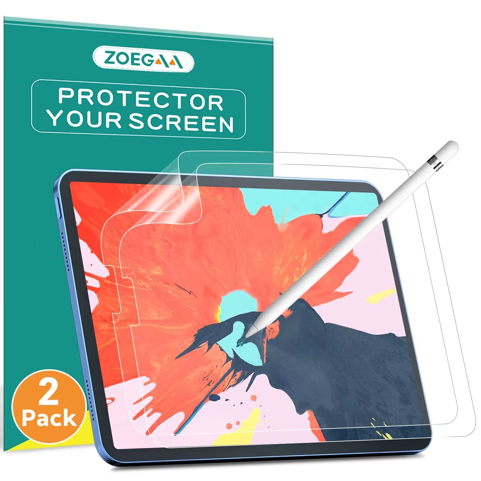 ZOEGAA 2 Pack Matte Paper Screen Protector for iPad 9.7 (2018/2017) & iPad 6th/5th Gen & iPad Air 2 - Anti-Glare Writing & Drawing Film - Perfect for Artists, Students & Office Use
