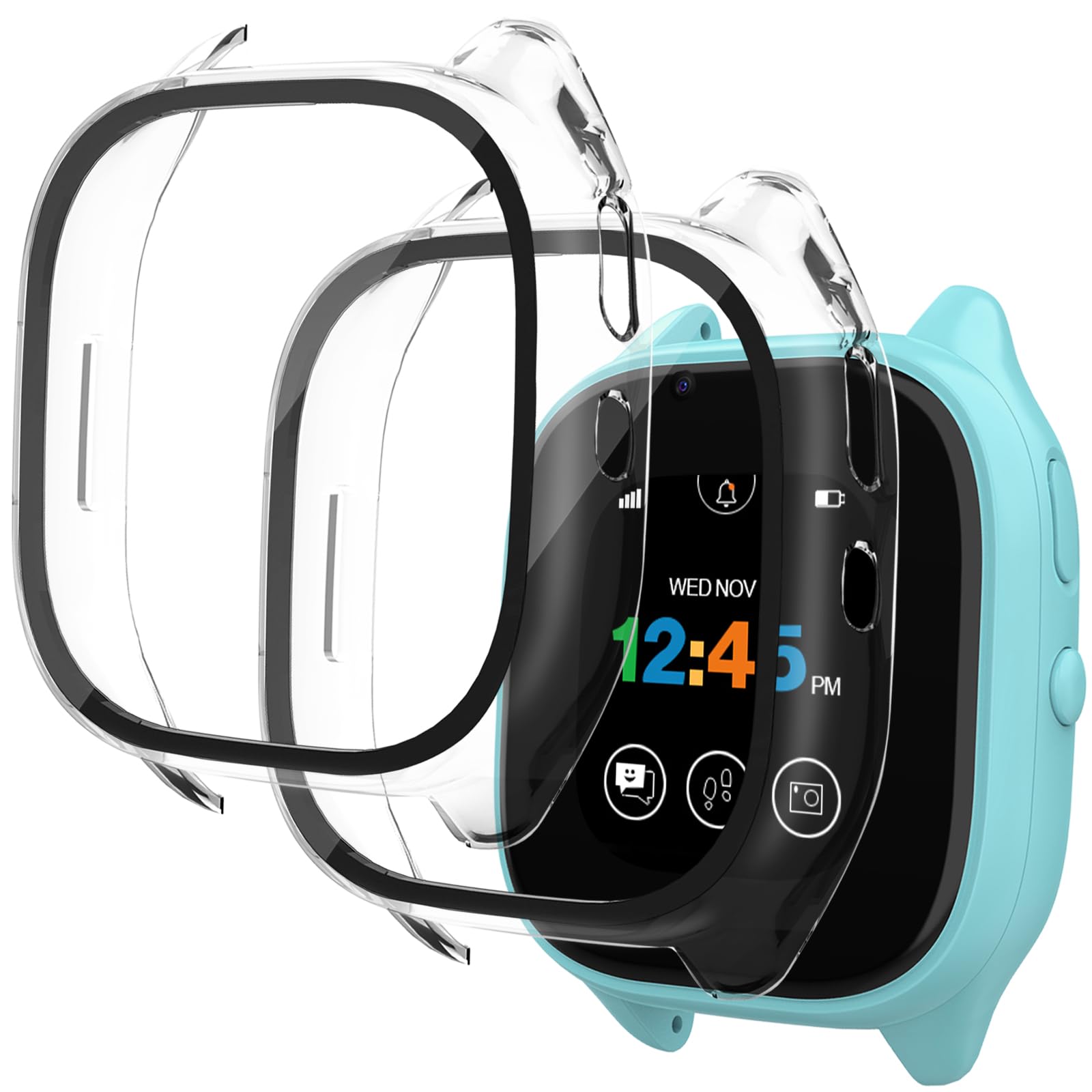 2-Pack Gizmo Watch 3 Screen Protector for Kids - Tempered Glass & Hard PC Full Coverage Protective Case (Clear) - Durable Scratch-Resistant Screen Guard for Verizon GizmoWatch 3 - Perfect for School, Play & Outdoor Activities
