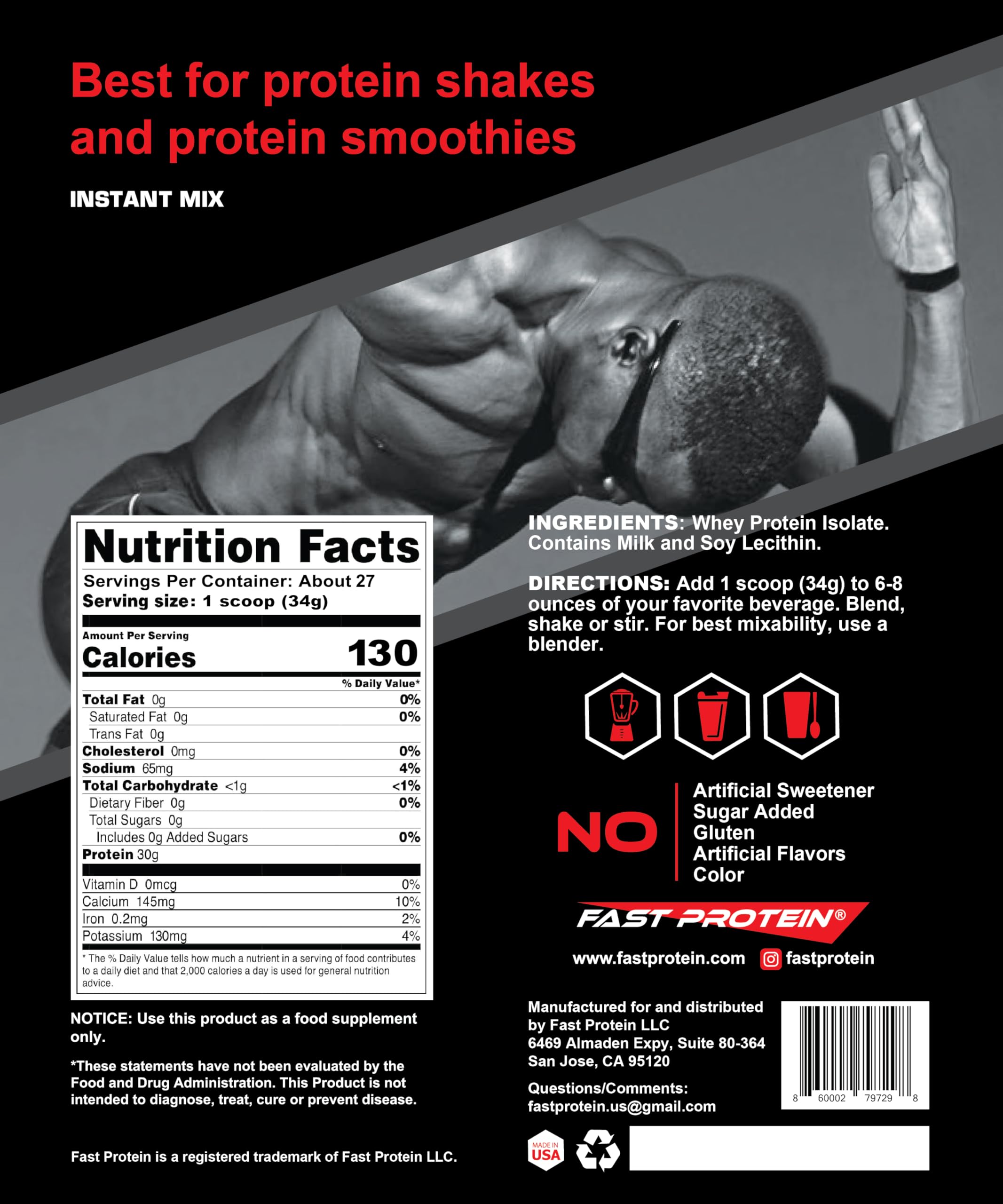 Unflavored Whey Protein Isolate Powder - 30G Protein per Serving, 2 LB (907G) - Ideal for Post-Workout Recovery, Muscle Building & Weight Management